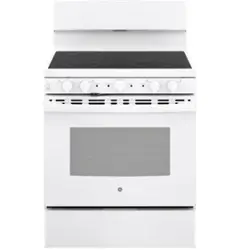 GE - 5 Cu. Ft. Freestanding  Electric Range with Self-Cleaning and Dual-Element Bake - White - Front_Zoom