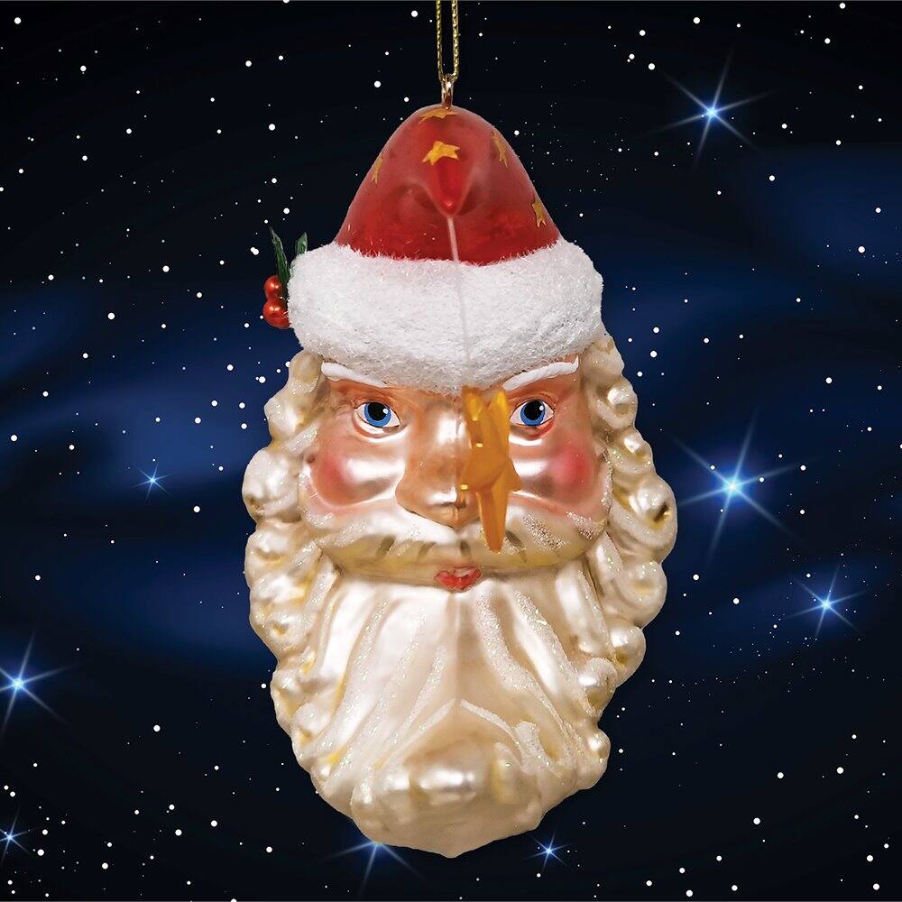 Left. OrnamentallyYou - Celestial Crescent Moon Santa Glass Christmas Ornament - Multi-colored.