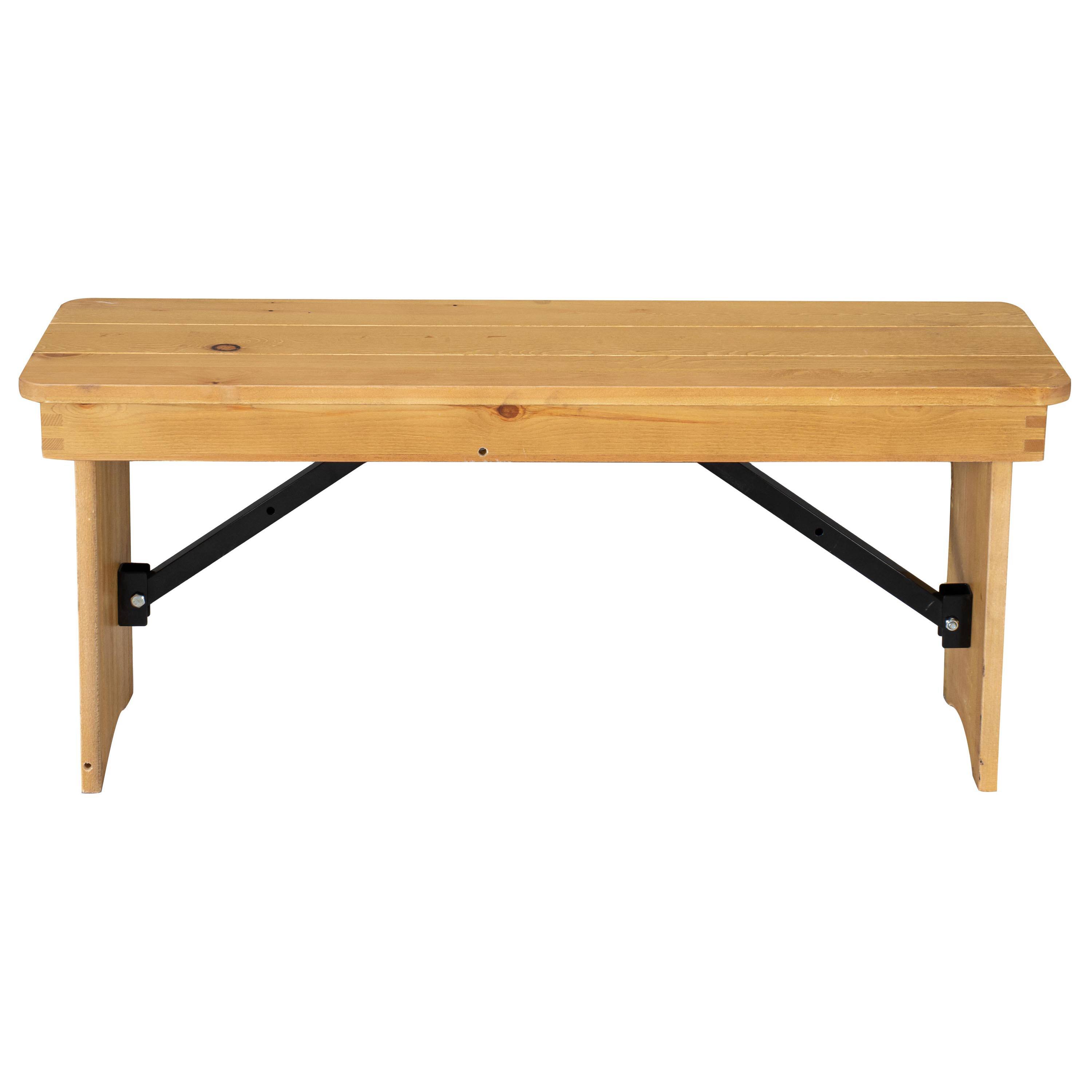 Alt View 8. Emma + Oliver - 40" x 12" Antique Rustic Solid Pine Folding Farm Bench - Portable Bench - Light Natural.