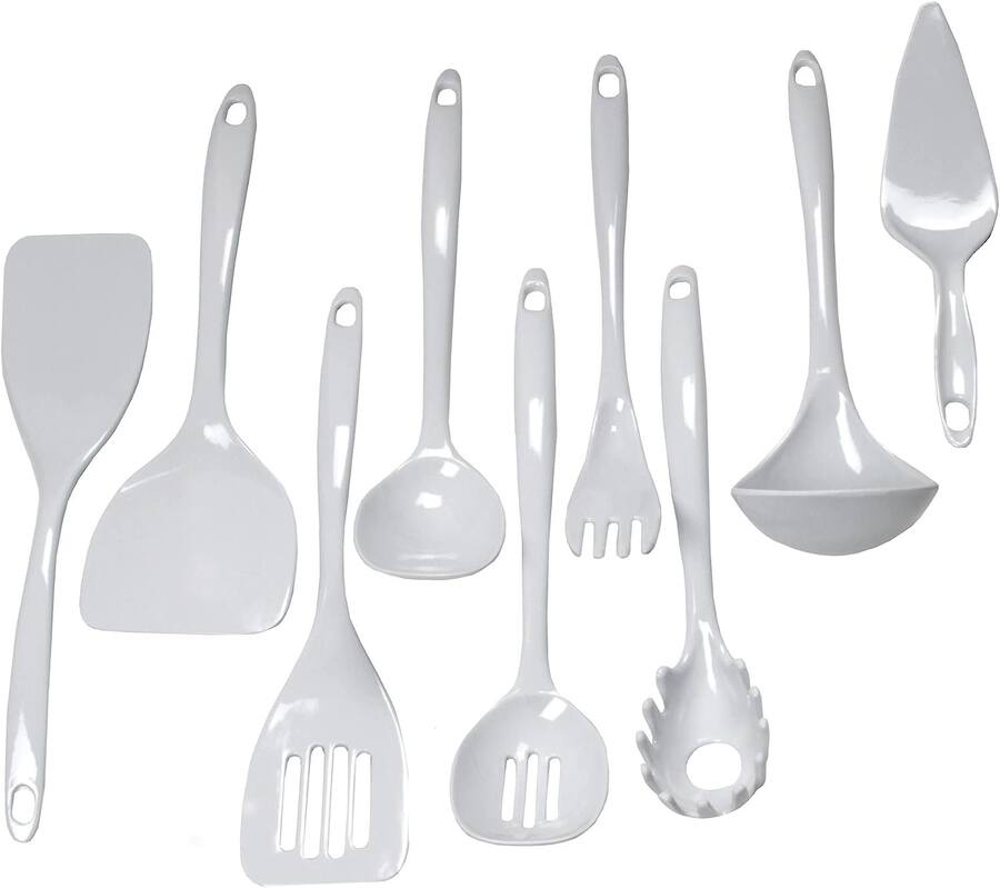 Chef Small Tools Chef Craft Basic Melamine Kitchen Tool and Utensil Set, 9 Piece White ...