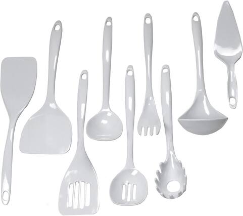 Front. Chef Craft - Basic Melamine Kitchen Tool and Utensil Set, 9 Piece, White - White.