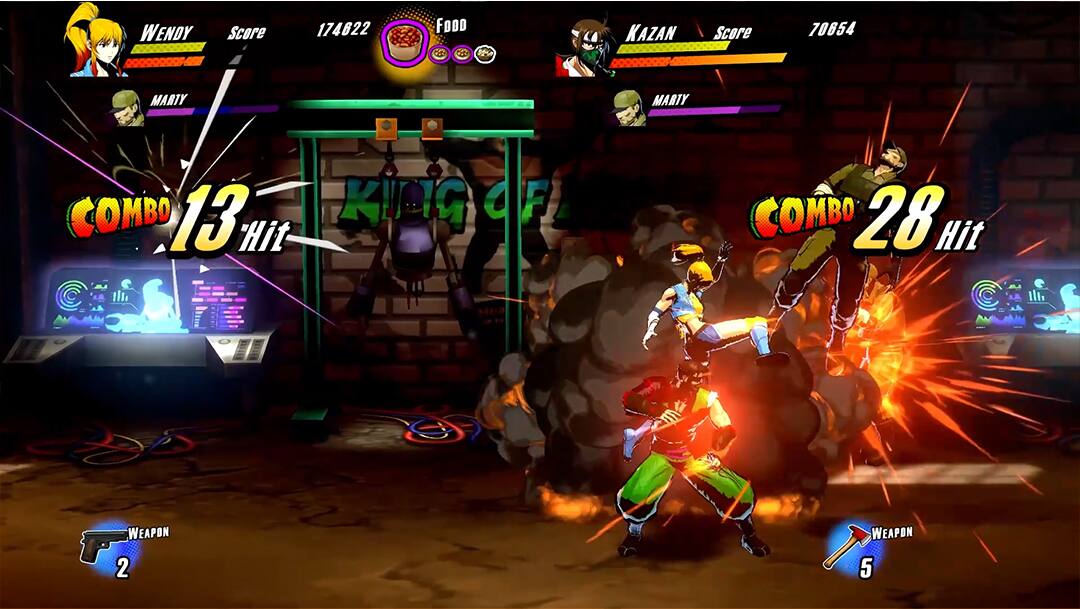 Wendy  
Score: 174622  
Food: 70654  

Kazan  
Score: 70654  

Marty  
Combo: 13  
Hit  

Marty  
Combo: 28  
Hit  

Weapon: 2  
Weapon: 5