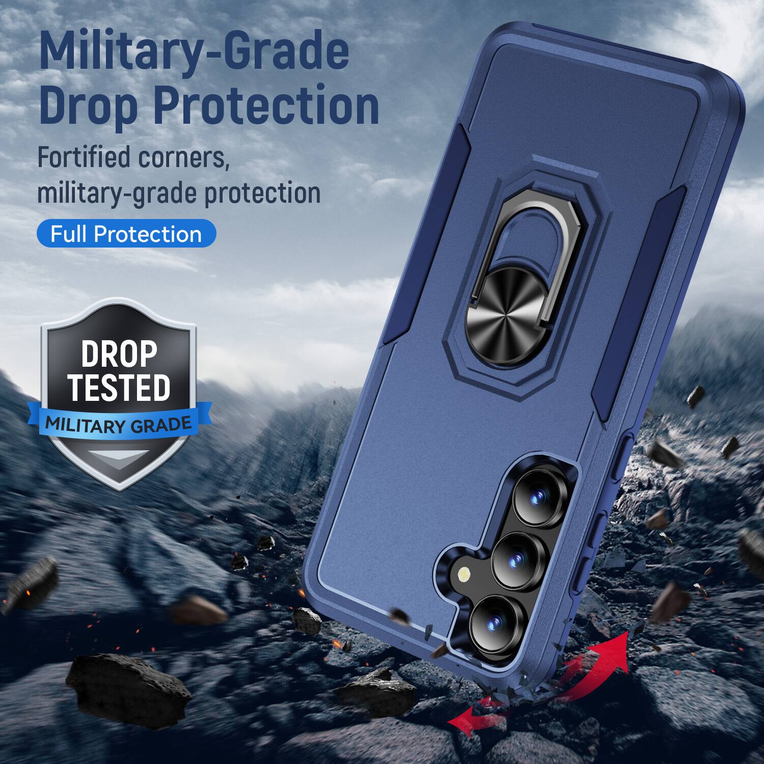 Military-Grade Drop Protection  
Fortified corners, military-grade protection  
Full Protection  

DROP TESTED  
MILITARY GRADE