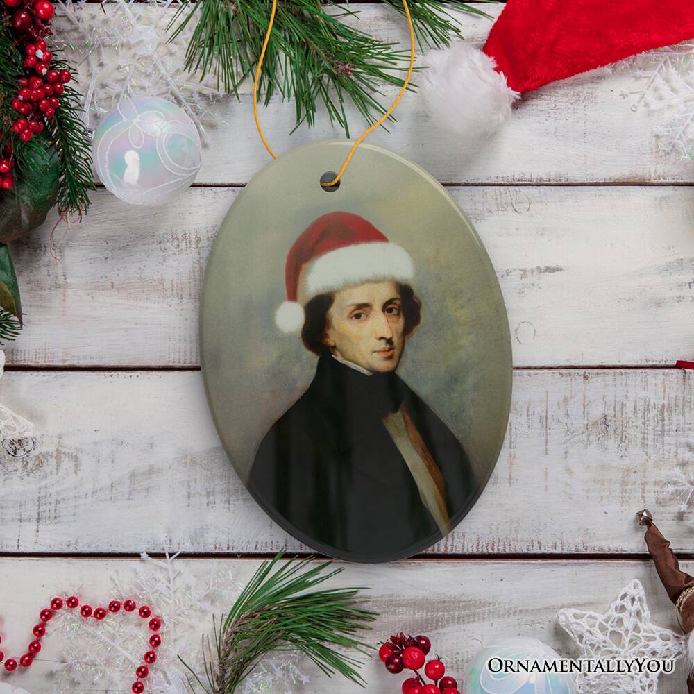 Back. OrnamentallyYou - Santa Chopin Christmas Ornament, Composer Holiday Gift for Classical Musicians - Multi-colored.