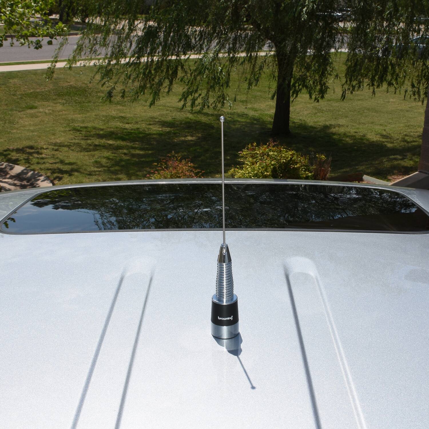 Back. Browning - 160-Watt Wide-Band 380-520 MHz Antenna with Spring and NMO Mounting - Stainless Steel.