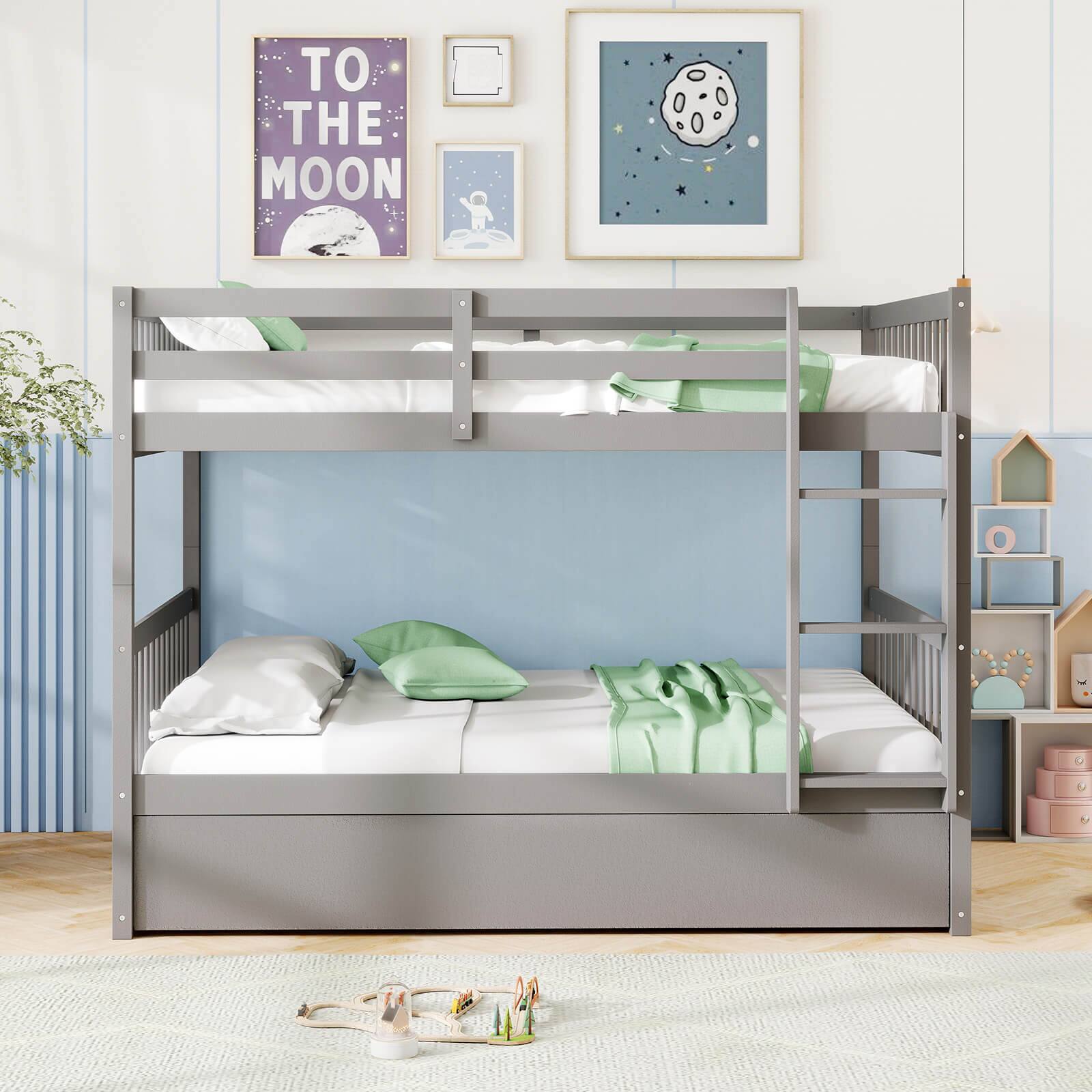 Costway Full over Full Bunk Bed with Trundle & Ladder Rail