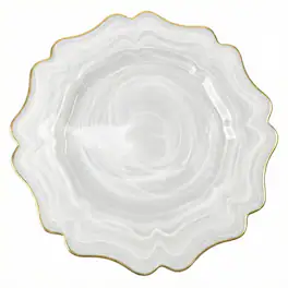 Empire White Alabaster Glass Charger Plate with Rim by American Atelier - Gold