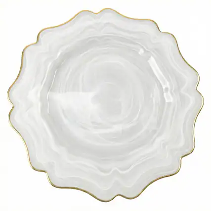 Front. American Atelier - Empire White Alabaster Glass Charger Plate with Gold Rim by American Atelier - Gold.