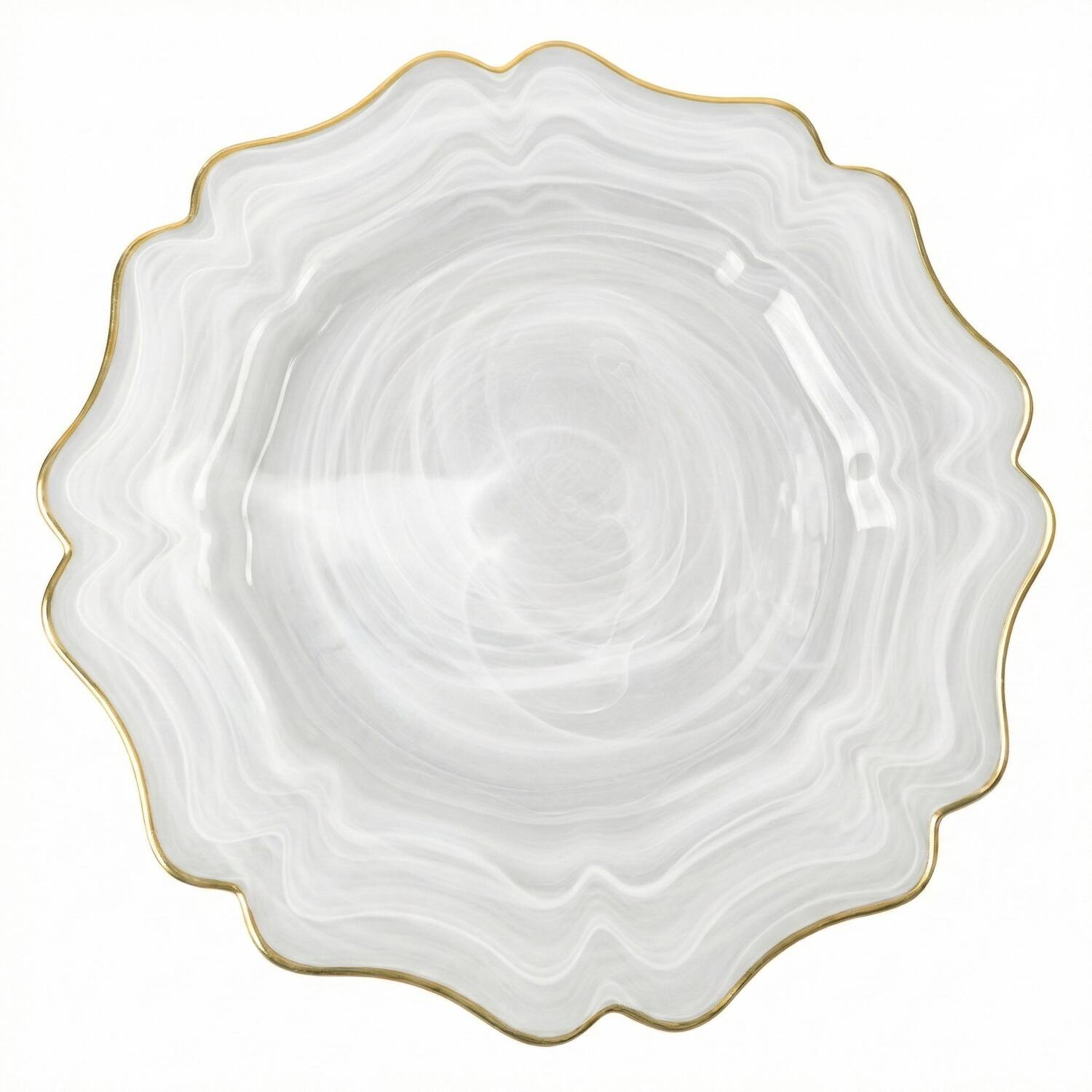 Front. American Atelier - Empire White Alabaster Glass Charger Plate with Gold Rim by American Atelier - Gold.