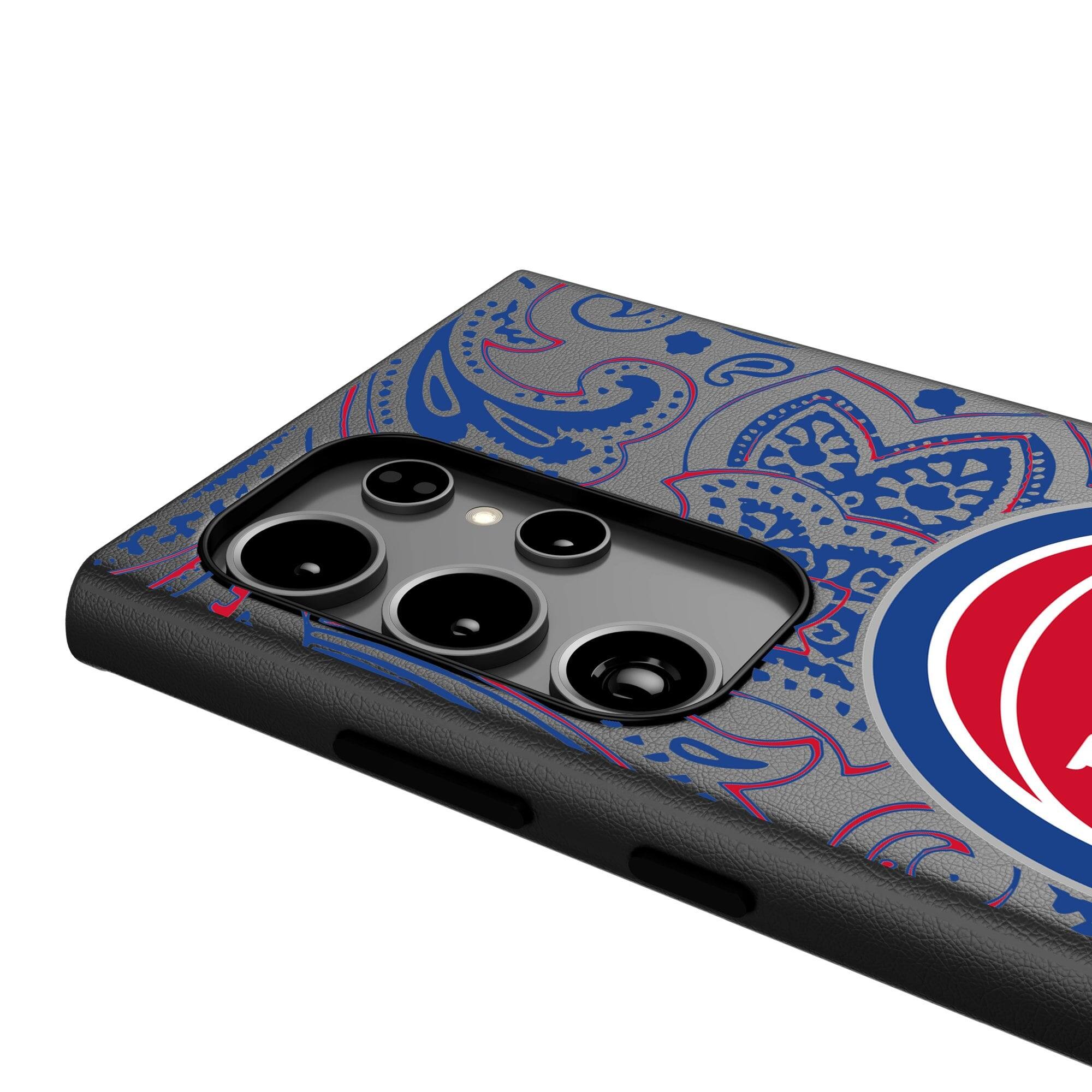 Alt View 3. Keyscaper - Detroit Pistons Paisley Galaxy Magnetic Bump Case - S24 Ultra - Black.