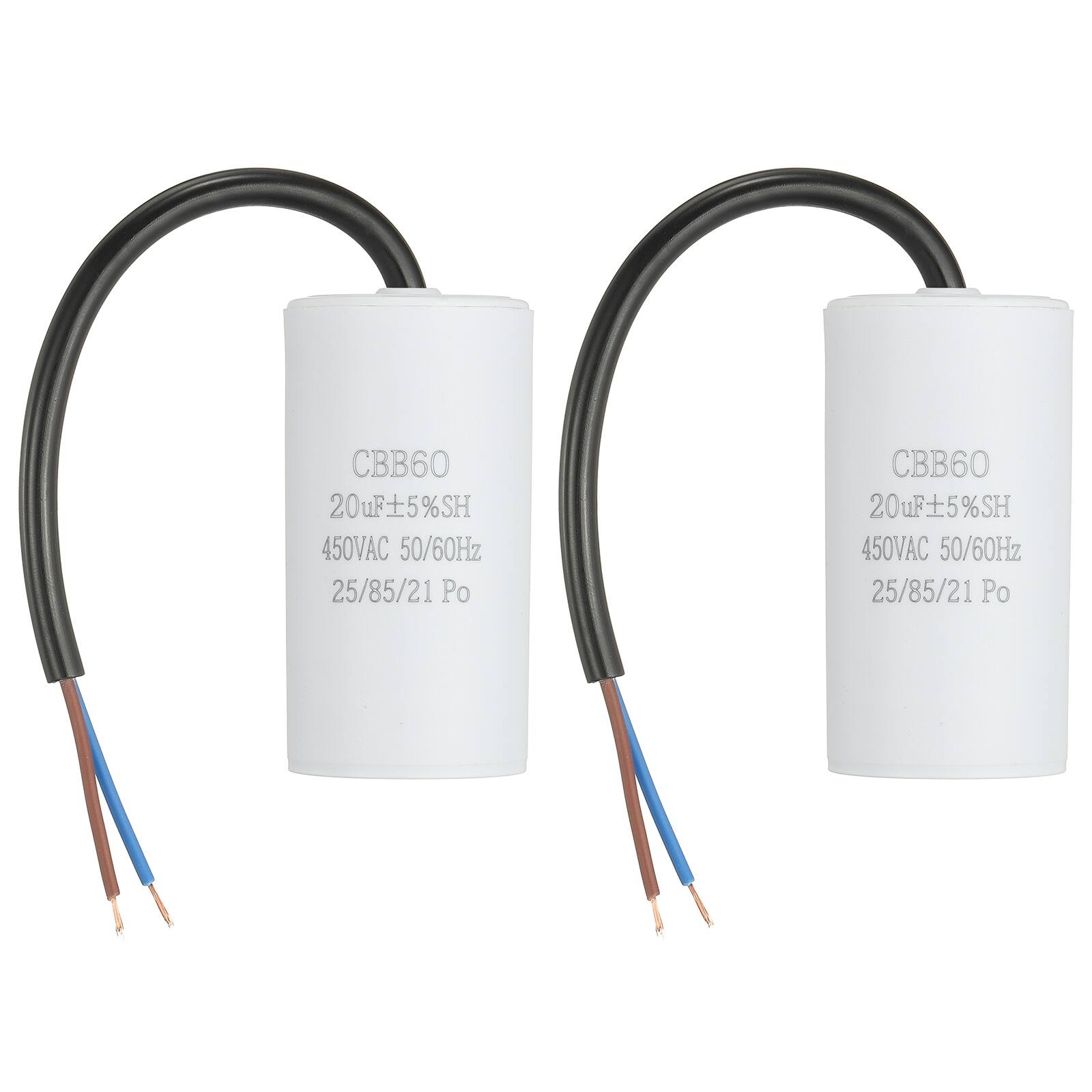 Unique Bargains - 2pcs 20uF CBB60 Run Capacitor, AC 450V 2 Wires 50/60Hz Cylinder 73x37mm for Air Compressor, Water Pump - White price history on PriceWatchPro
