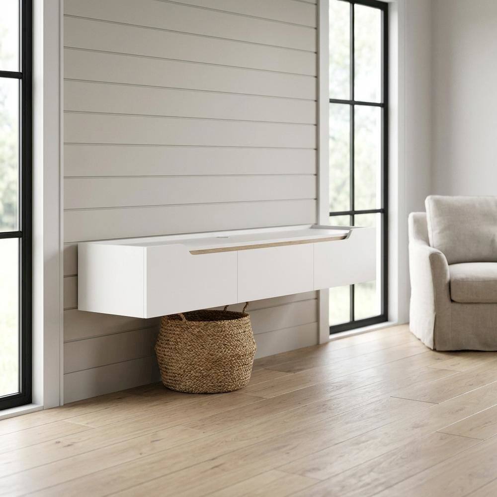 Alt View 1. FurniFact - White Wall-Mounted TV Stand, Up to 80 Inch Screens, Engineered Wood Finish - White.