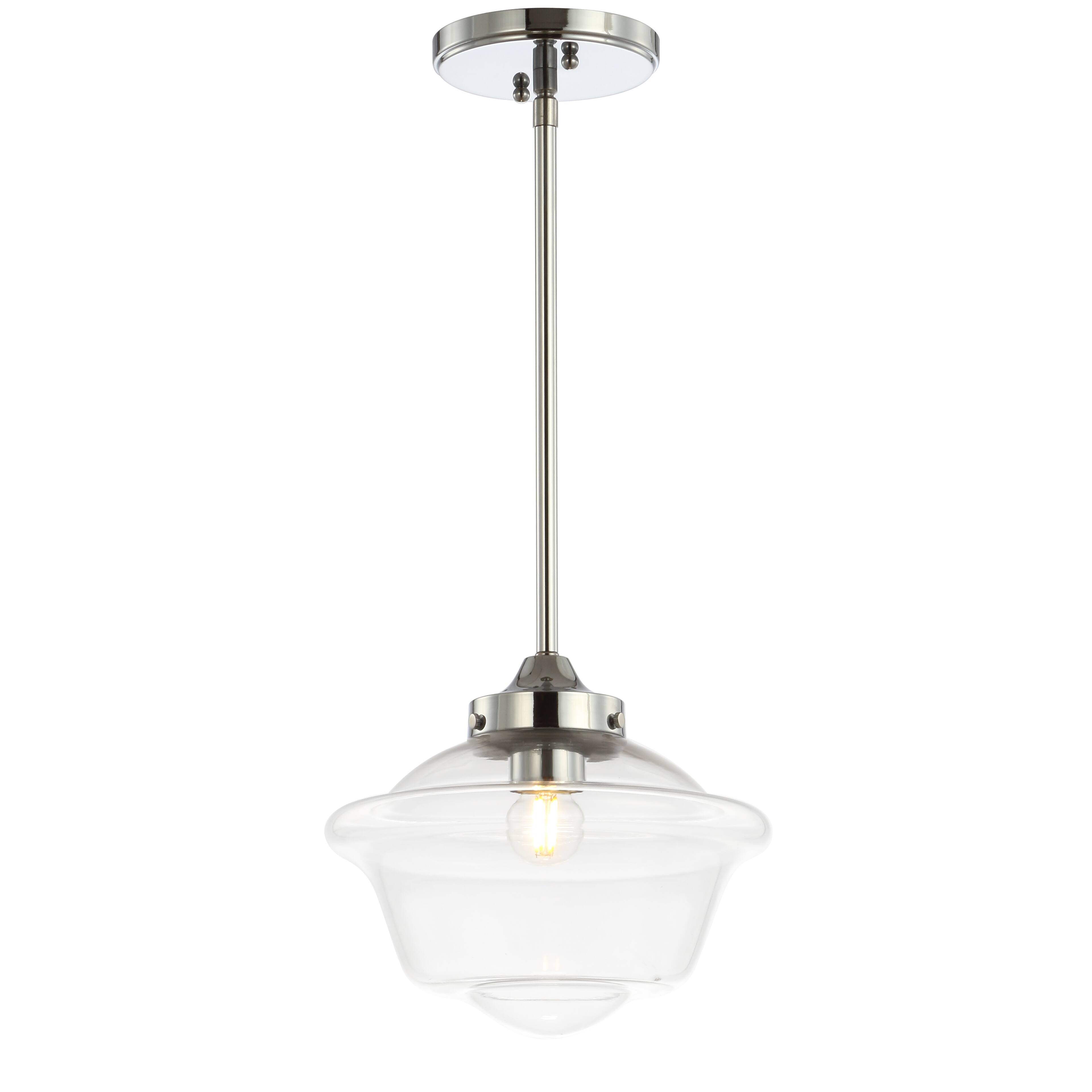 Jonathan Y - Kurtz 9.5" Adjustable Drop Metal/Glass LED Pendant - Chrome
