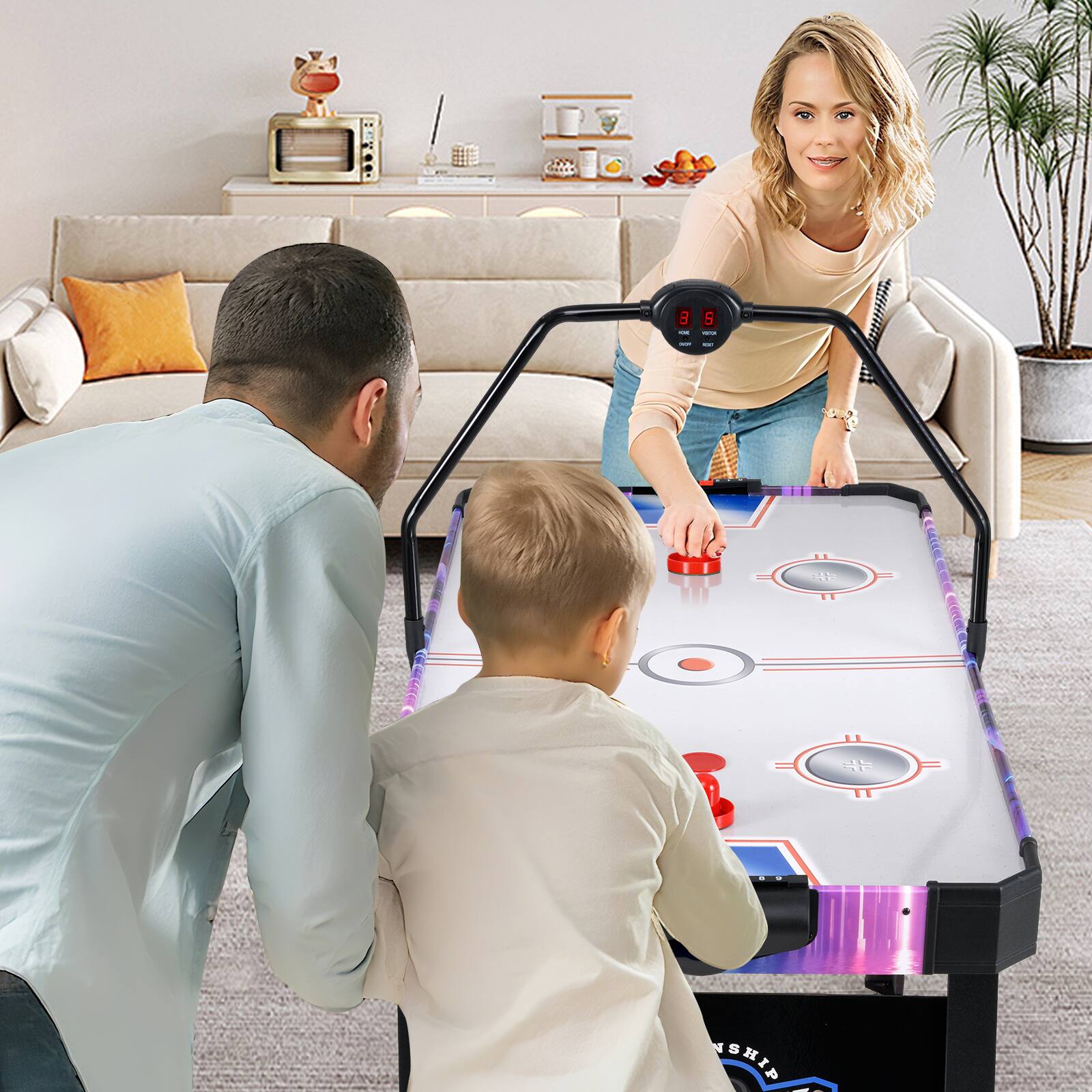 Alt View 3. Gymax - Gymax Air Hockey Table for Kids & Adults w/Digital LED Scoreboard Powerful 12V Motor - Black.