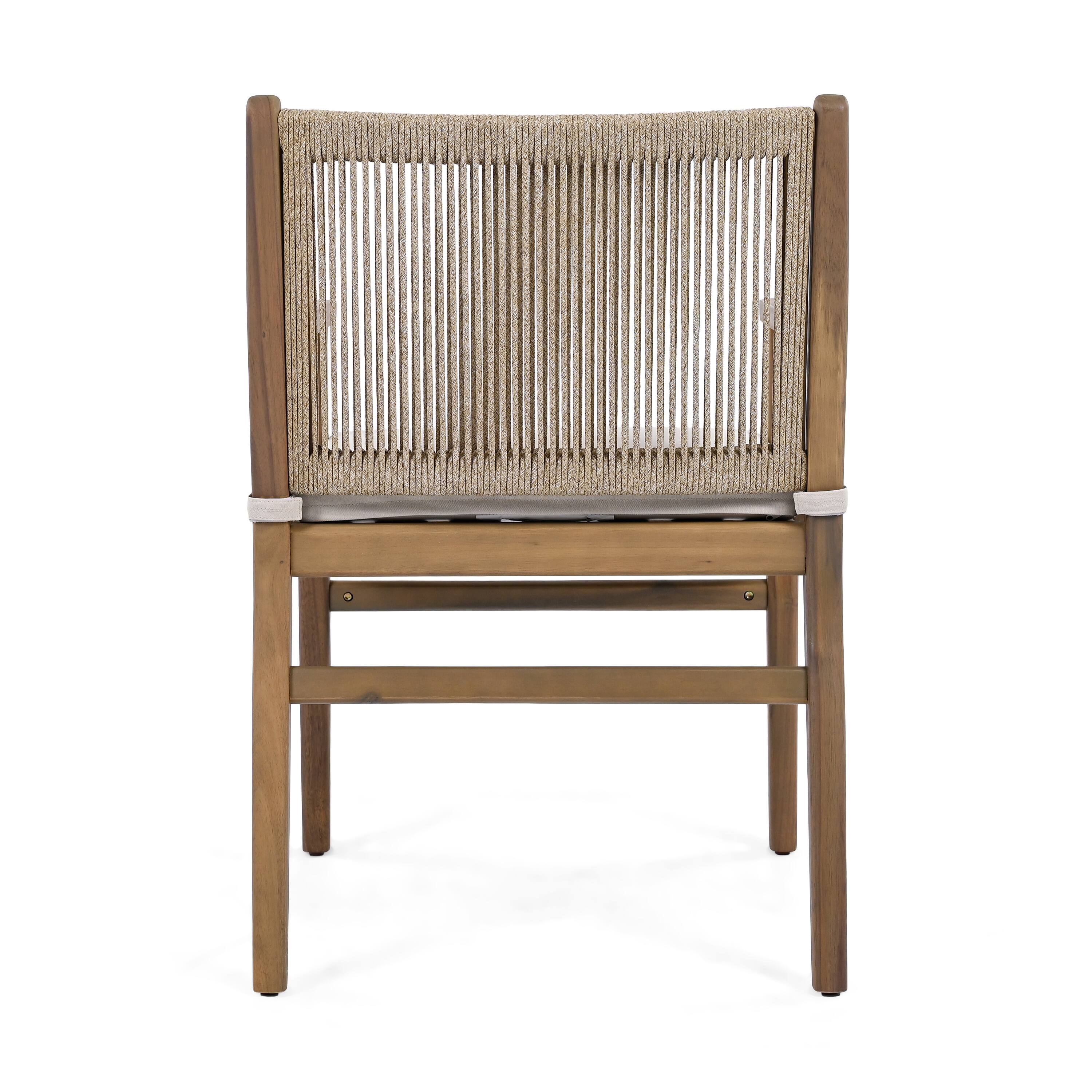 Alt View 7. Mondawe - Set of 2 Acacia Wood Patio Armchair with Rope Design Back and Water Repellent Cushion - Light Brown.