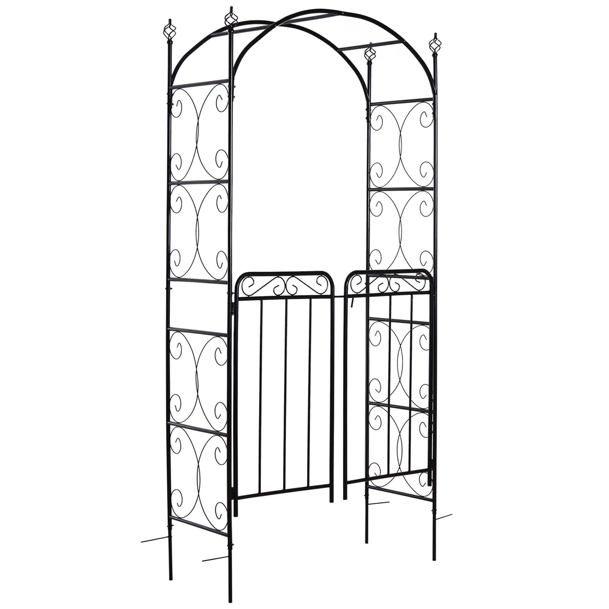 Outsunny - Arch Arbor with Gate, Metal Arch Trellis, Garden Archway for Climbing Vines - Black