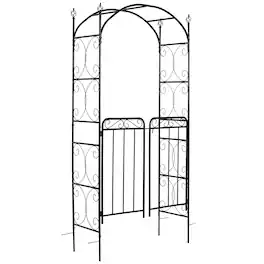 Outsunny - Arch Arbor with Gate, Metal Arch Trellis, Garden Archway for Climbing Vines - Black