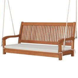 Costway - 2-Person Hanging Porch Swing Wood Bench with Cushion Curved Back Outdoor - Natural