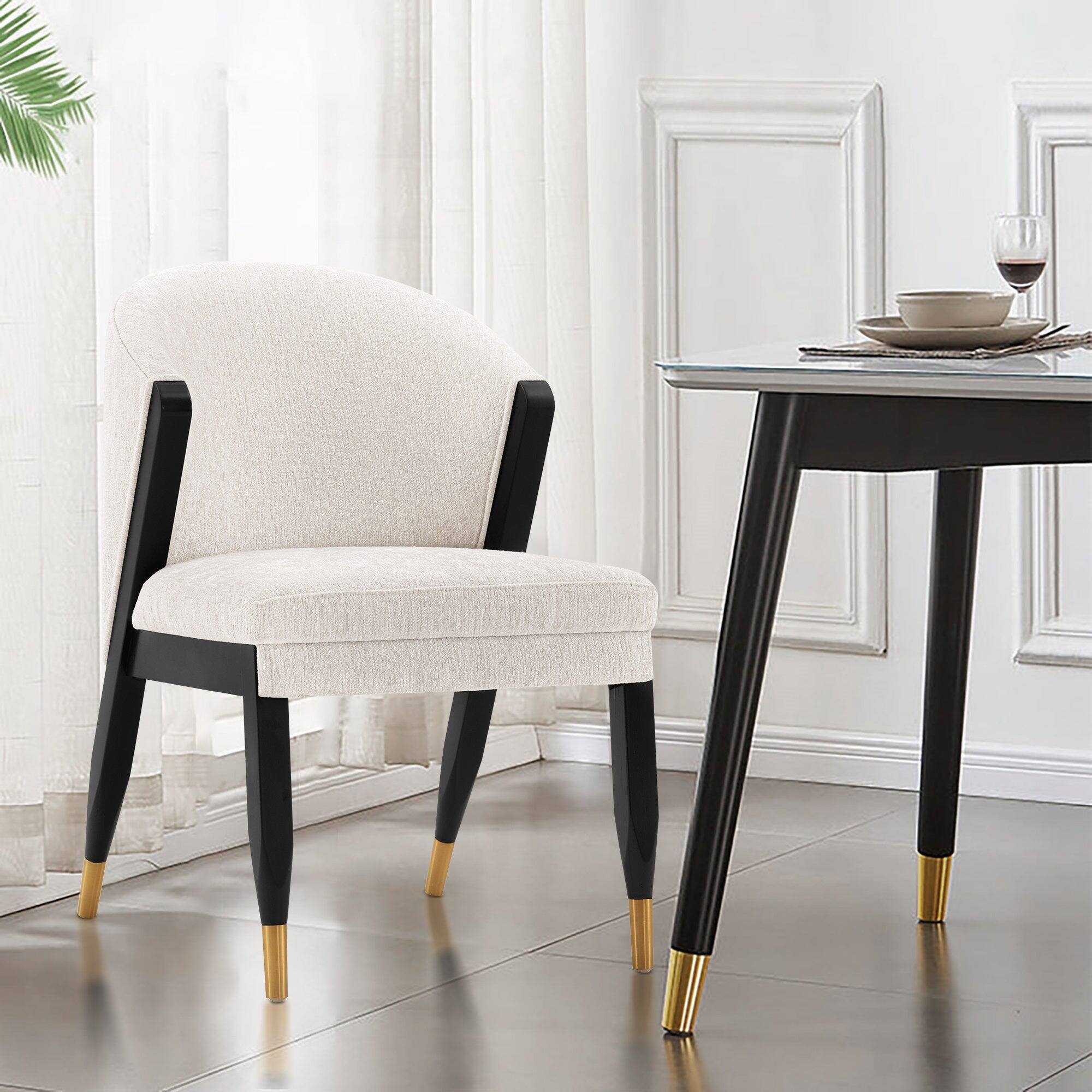 Angle. Manhattan Comfort - Ola Modern Wood Chenille Dining Chair - Cream.