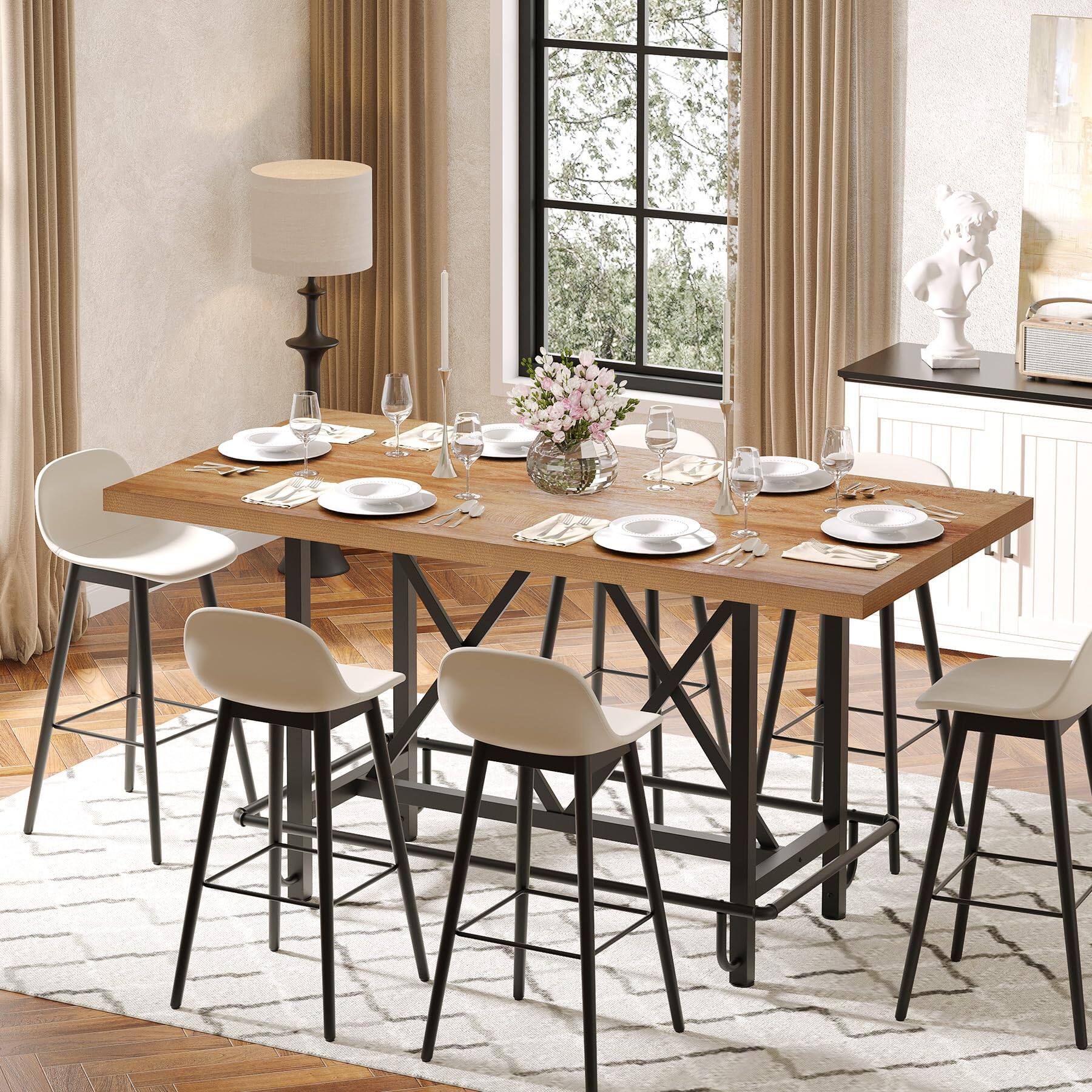 Alt View 1. Tribesigns - 35.43" High Dining Table with Metal Footrest (Light Oak) - Light Oak.