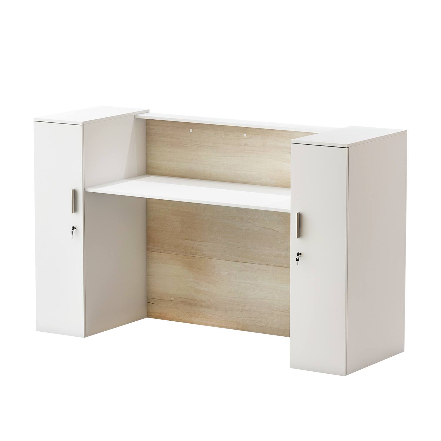 Angle. Famapy - Famapy Modern Reception Desk: Modular, Lockable & Organized Office Front Desk - White & Wooden.