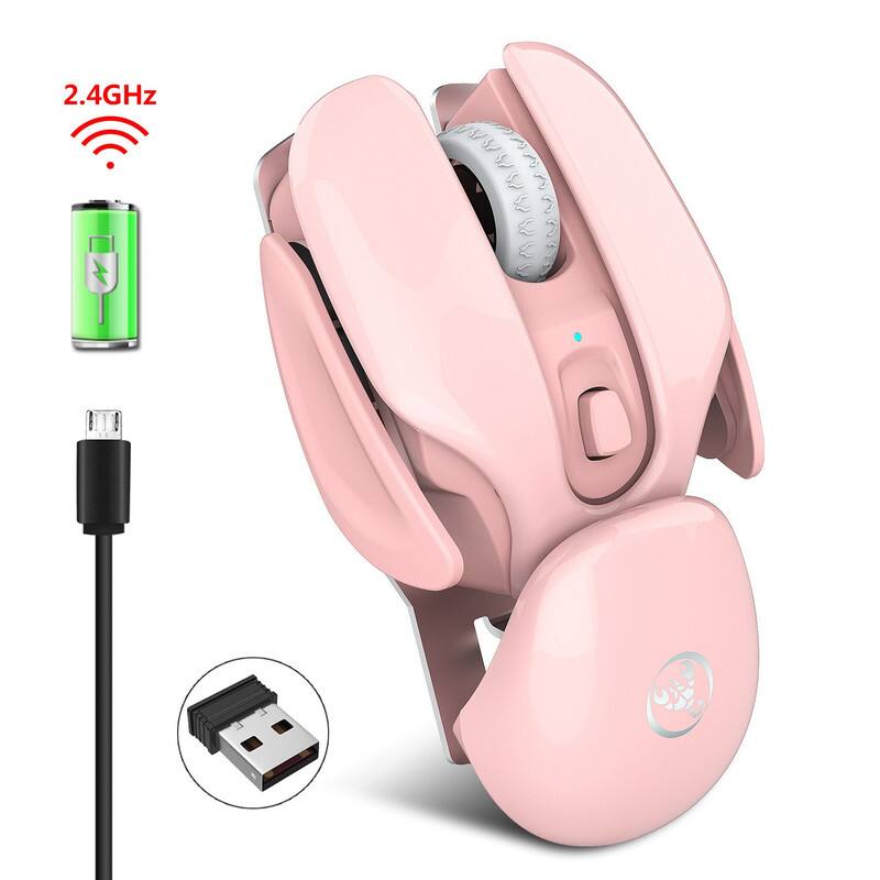 Back. SKRAN - 2.4G Wireless Mouse - 3-Speed 1600DPI, Rechargeable 500mAh,Easy-to-Use for Office/Game/Home, Ideal for Workers & Gamers - Pink.