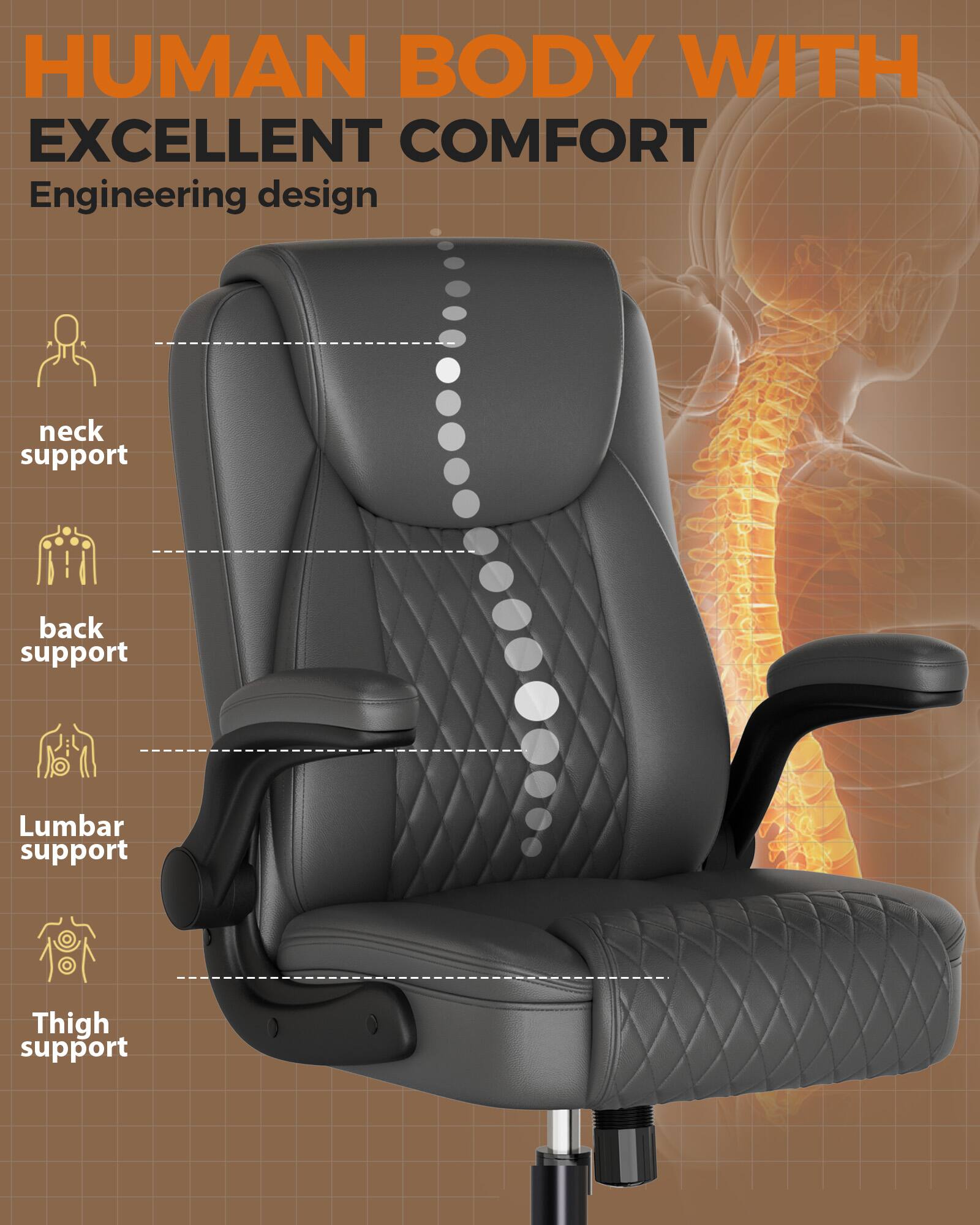 HUMAN BODY WITH EXCELLENT COMFORT  
Engineering design  
neck support  
back support  
Lumbar support  
Thigh support