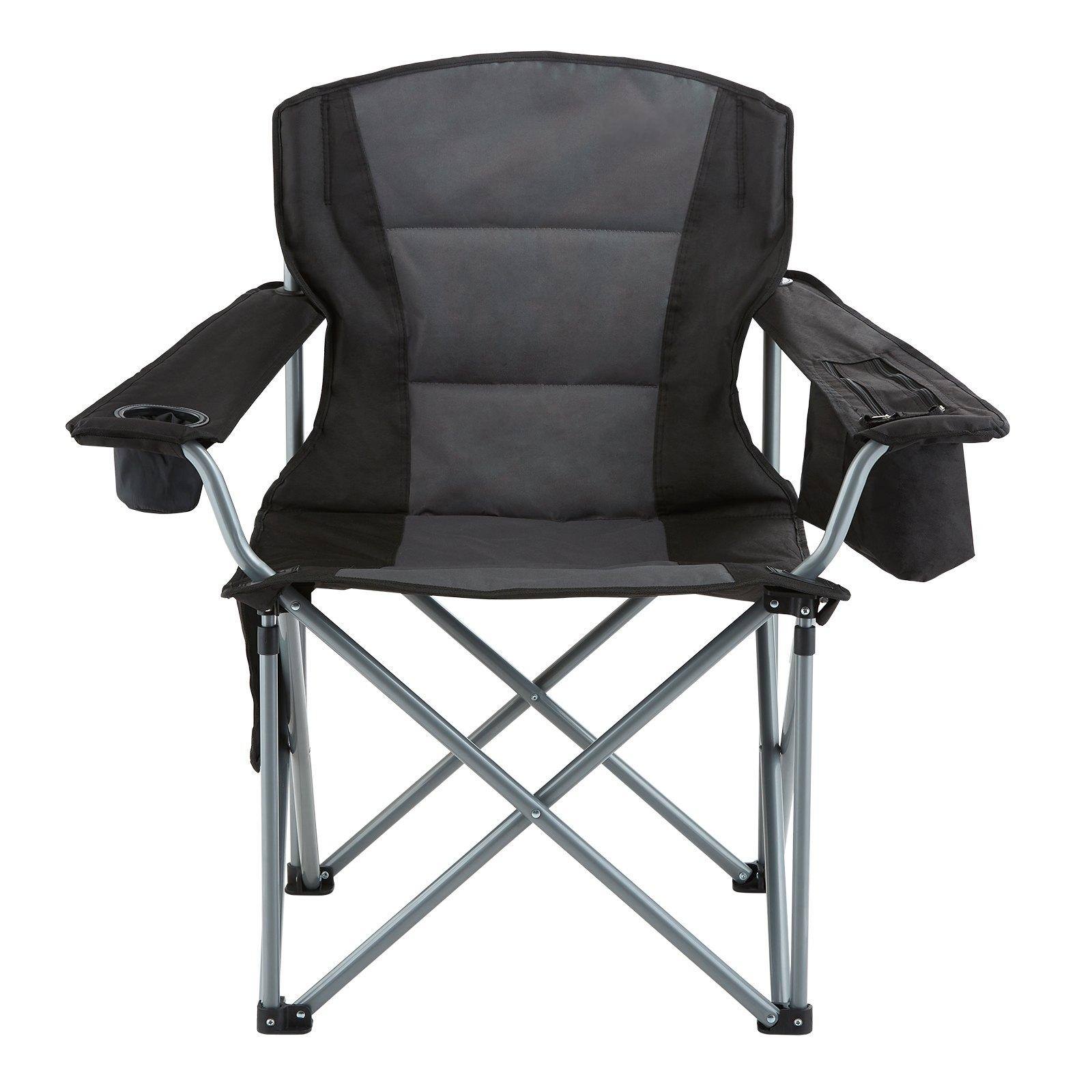 Front. Glintex - Heavy Duty Folding Camping Chair with Padded Backrest, Cup Holder, and Cooler Bag, 350 lbs Capacity. - Black+ Gray.