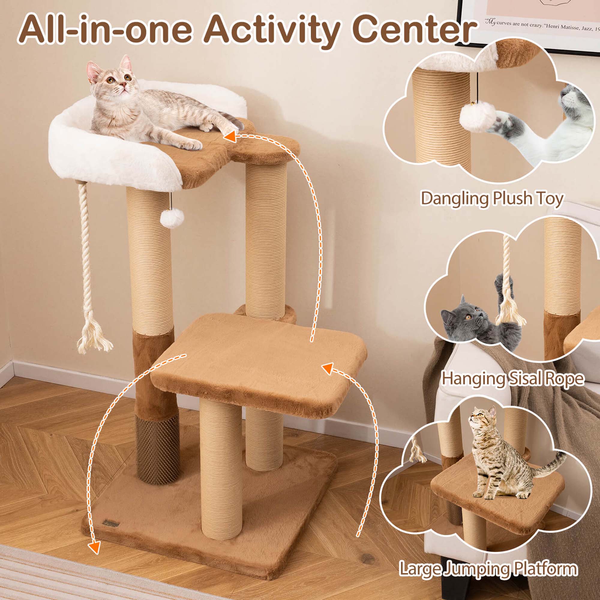 6 CUFTeS are N IAFY "Hemei Manisse, All-in-one Activity Center, Dangling Plush Toy, Hanging Sisal Rope, Large Jumping Platform