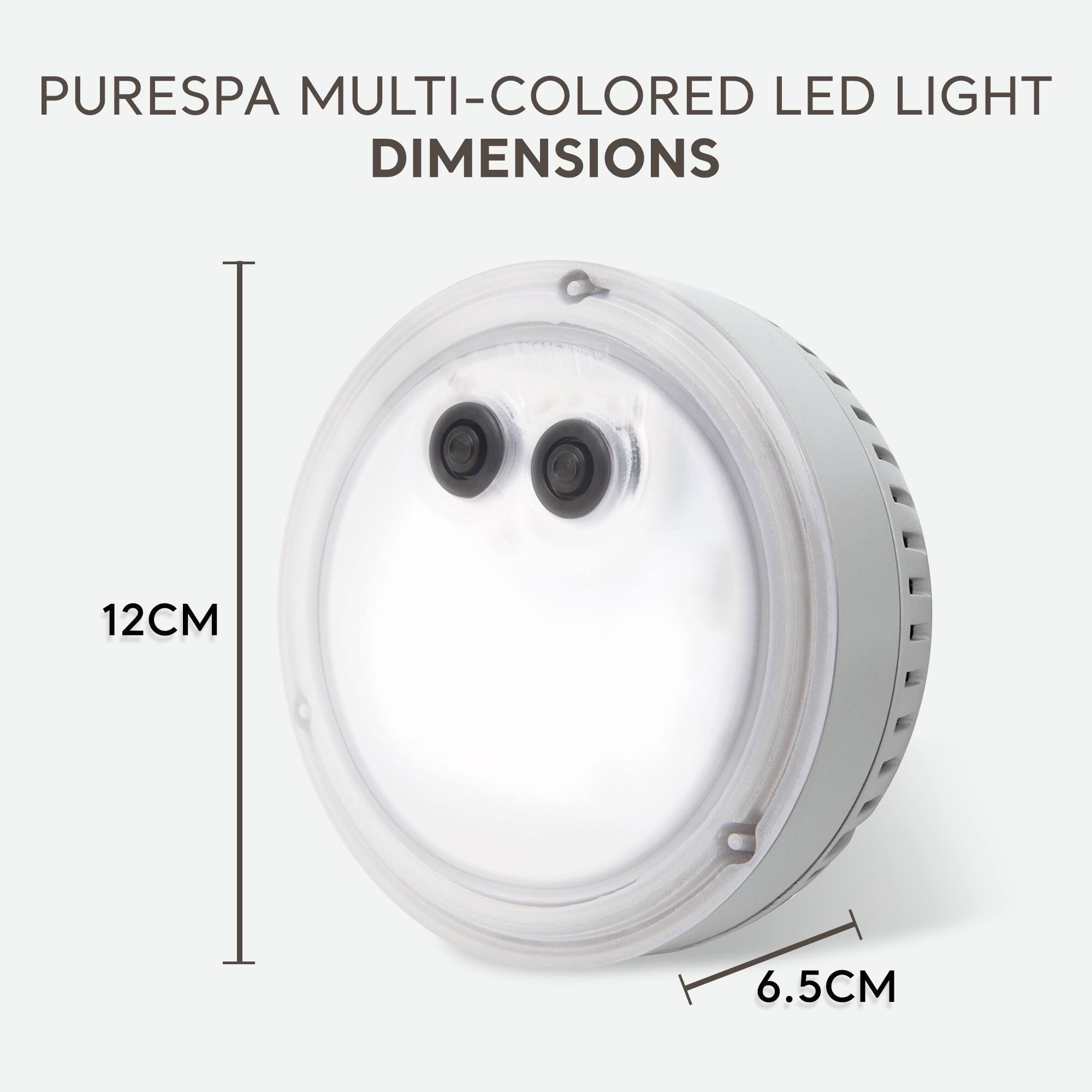 PURESPA MULTI-COLORED LED LIGHT  
DIMENSIONS  
12CM  
6.5CM