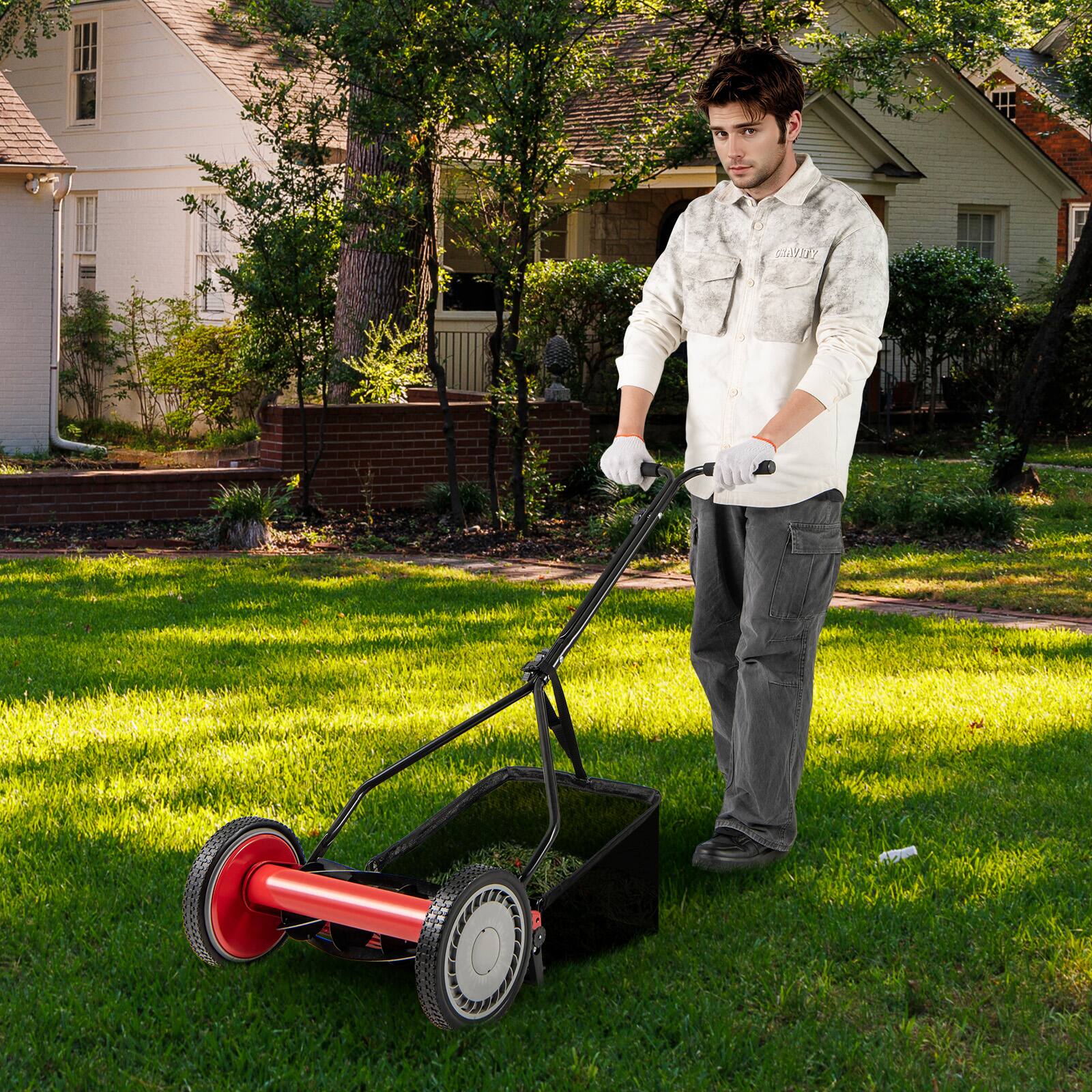 Alt View 1. Gymax - Gymax 14'' Manual Reel Mower w/ 5-Blade 6.6 Gallon Removable Grass Catcher for Garden Red - Red, Black.