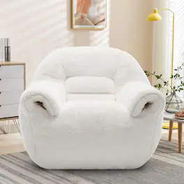 Trinkets Crazed - Bean Bag Chair, Comfy Bean Bag Sofa with Back Support, Faux Fur Bean Bag Chair for Adults and Kids - White
