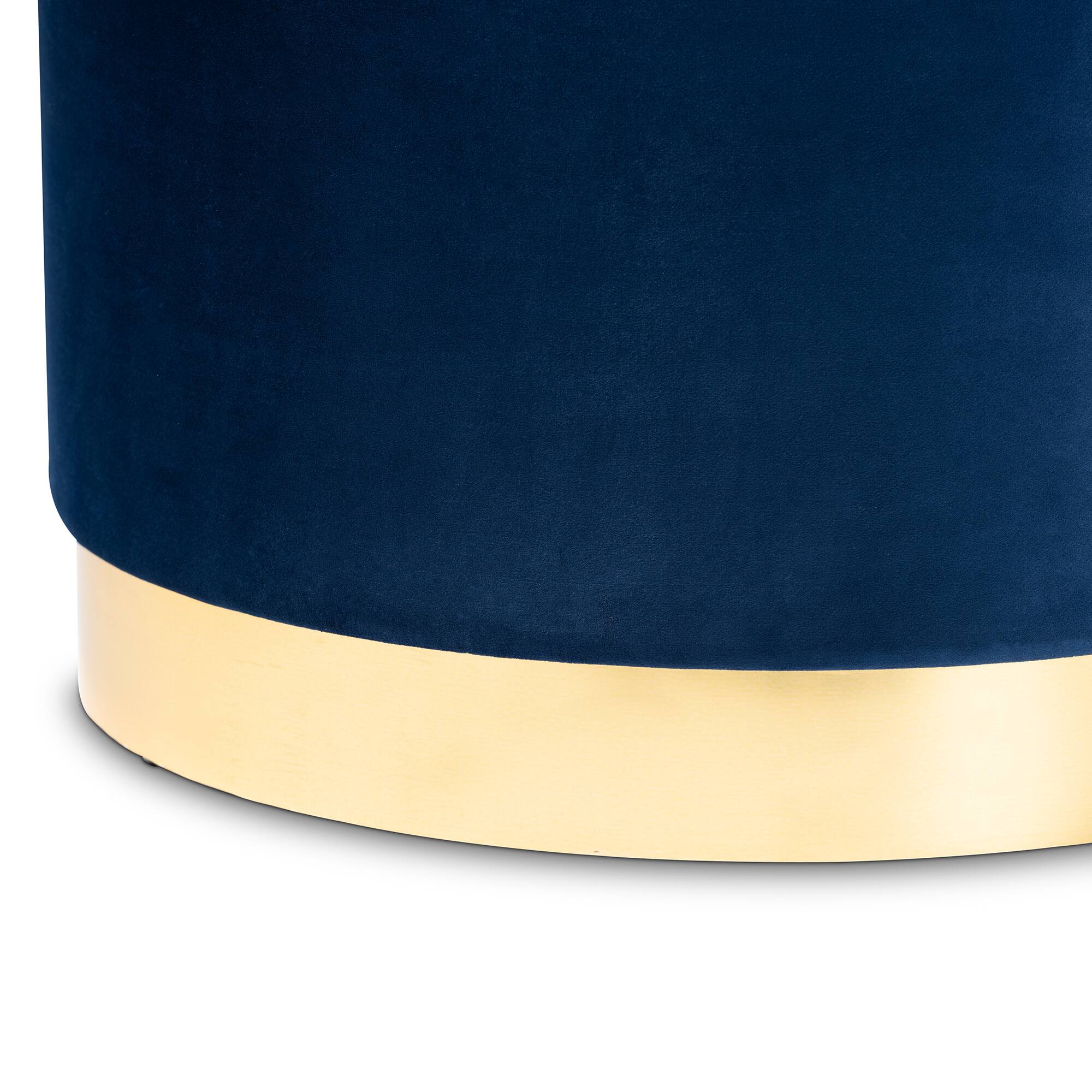 Back. Baxton Studio - Marisa Glam and Luxe Velvet Fabric Upholstered Gold Finished Storage Ottoman - Navy Blue/Gold.