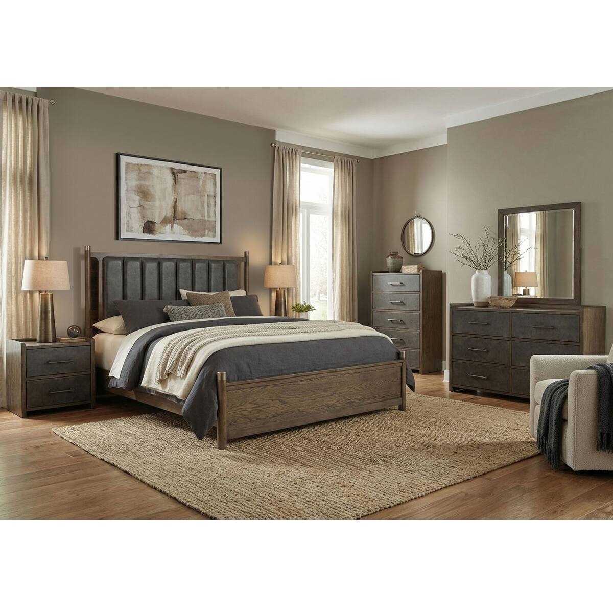 Alt View 6. Loheer - Loheer Mid Century Modern Nightstand, Two Drawer Bedside Table in Dark Walnut - Dark Walnut.