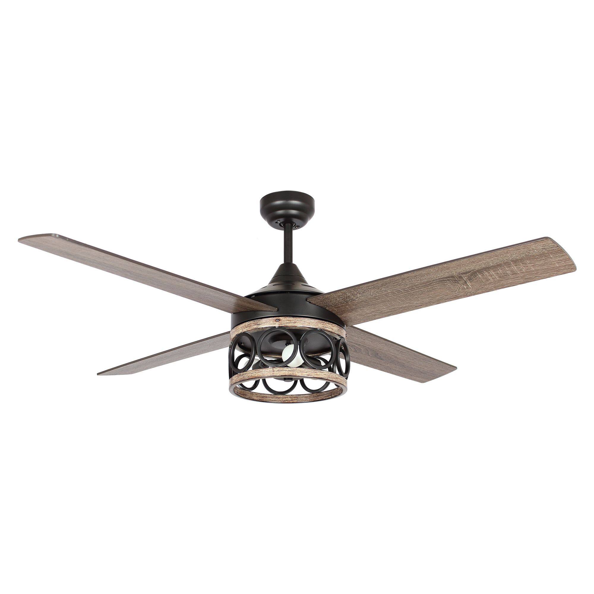 Alt View 6. Parrot Uncle - 52" Farmhouse 4-Blade Caged Ceiling Fan with Remote Control - Black.