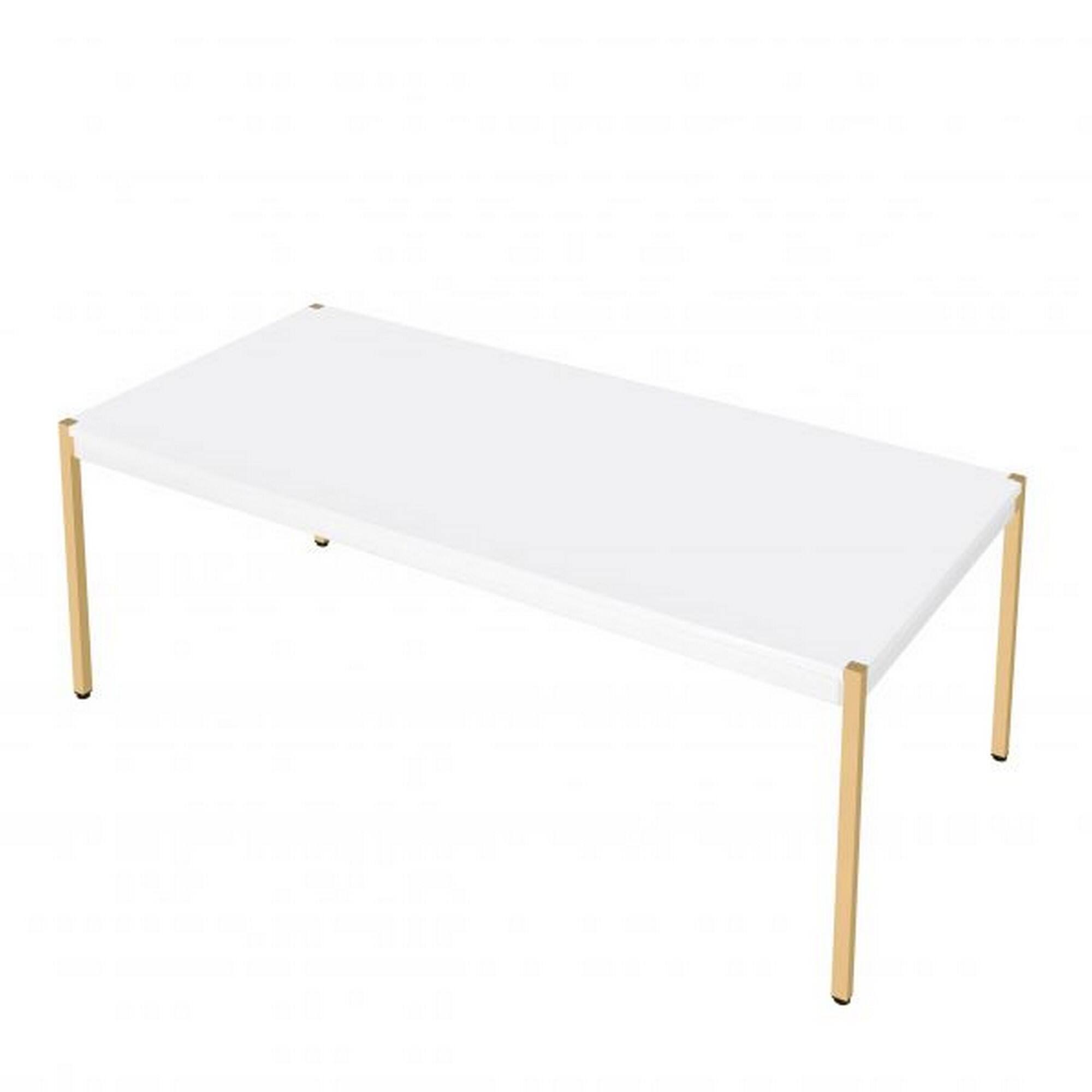 Alt View 2. Manhattan Lane - Coffee Table with Metal Tube Legs - White, Gold.