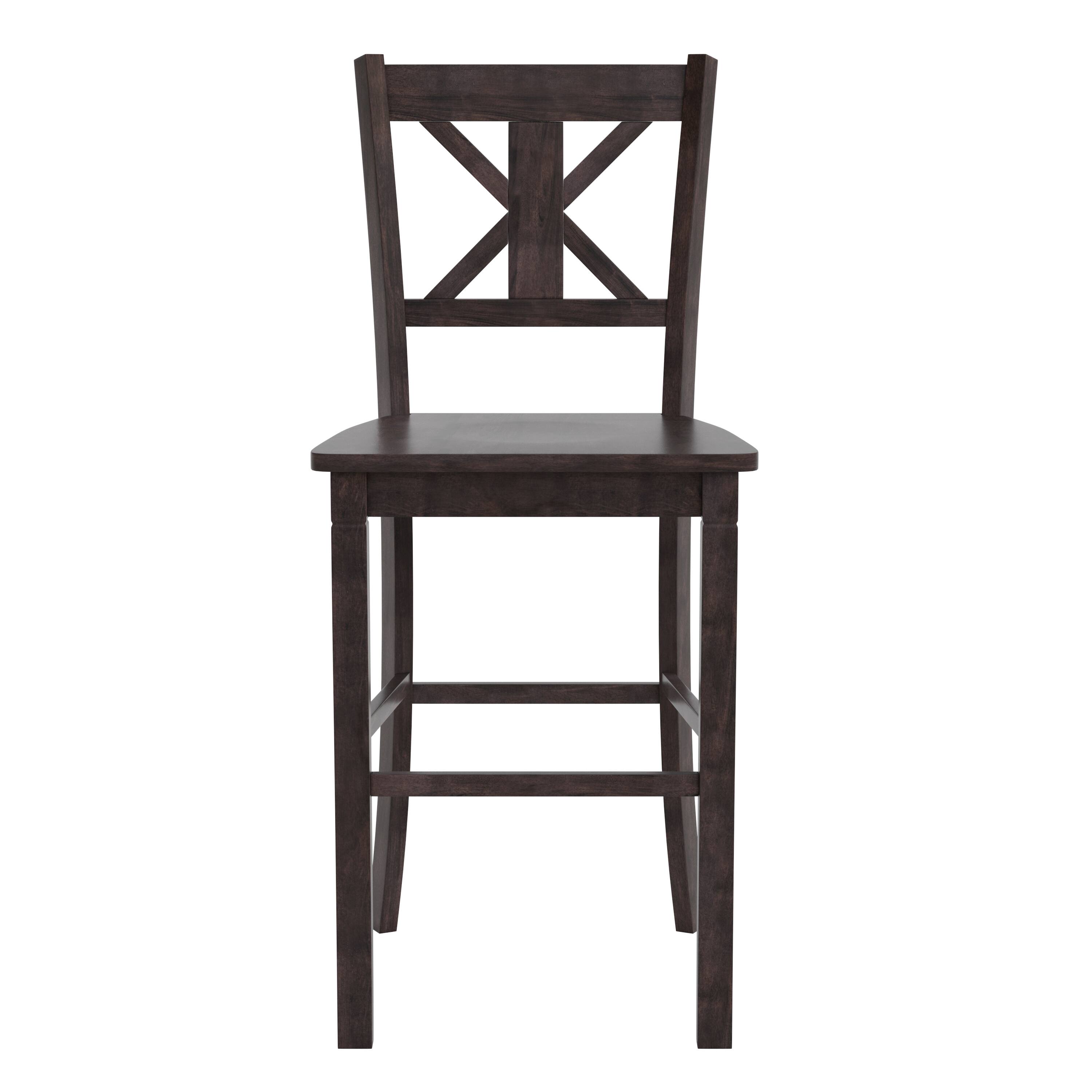 Alt View 10. Emma + Oliver - Lara Set of 2 Wooden Modern Farmhouse Bar Height Dining Stool with Decorative Carved Backrest and Wood Seat - Gray Wash Walnut.