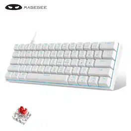 MageGee - 60% Mechanical Gaming Keyboard with Red Switches, Detachable Type-C Cable Mini Keyboard with Blue LED - White