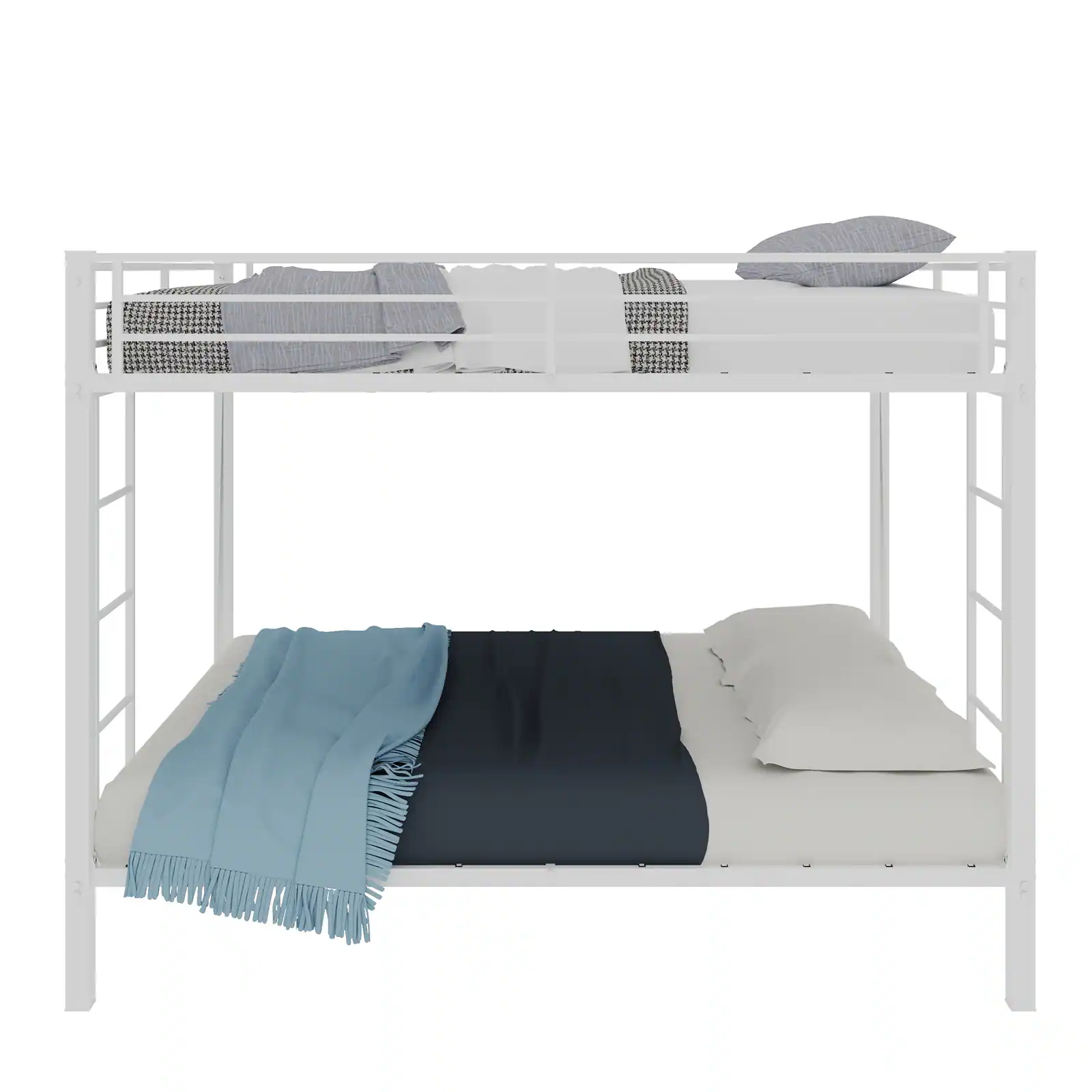 Alt View 8. Loheer - Loheer Full Over Full Bunk Bed White Metal Frame Heavy Duty Square Tube Iron Space Saving Bed - White.