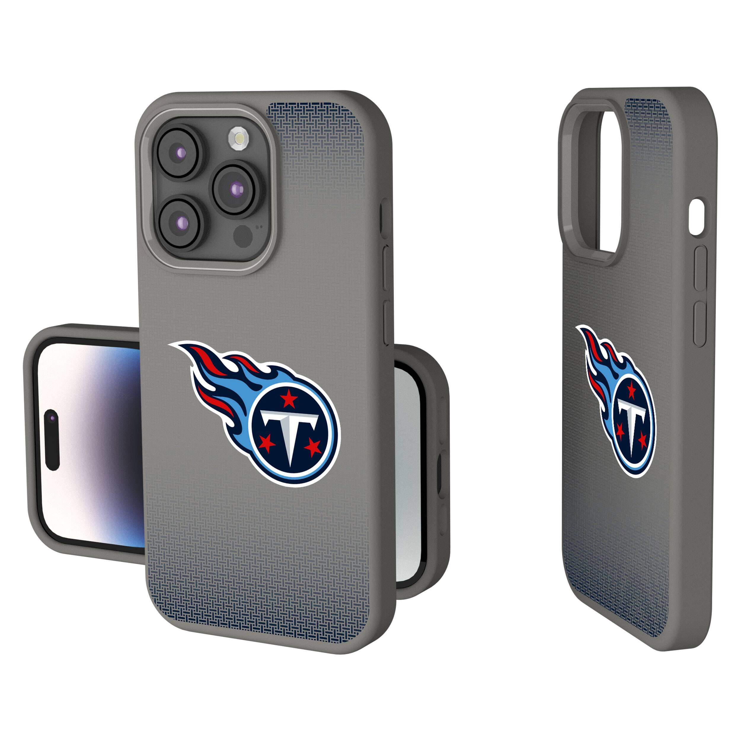 Front. Keyscaper - Tennessee Titans Linen Logo iPhone Soft Touch Case - 14 Pro - Gray.