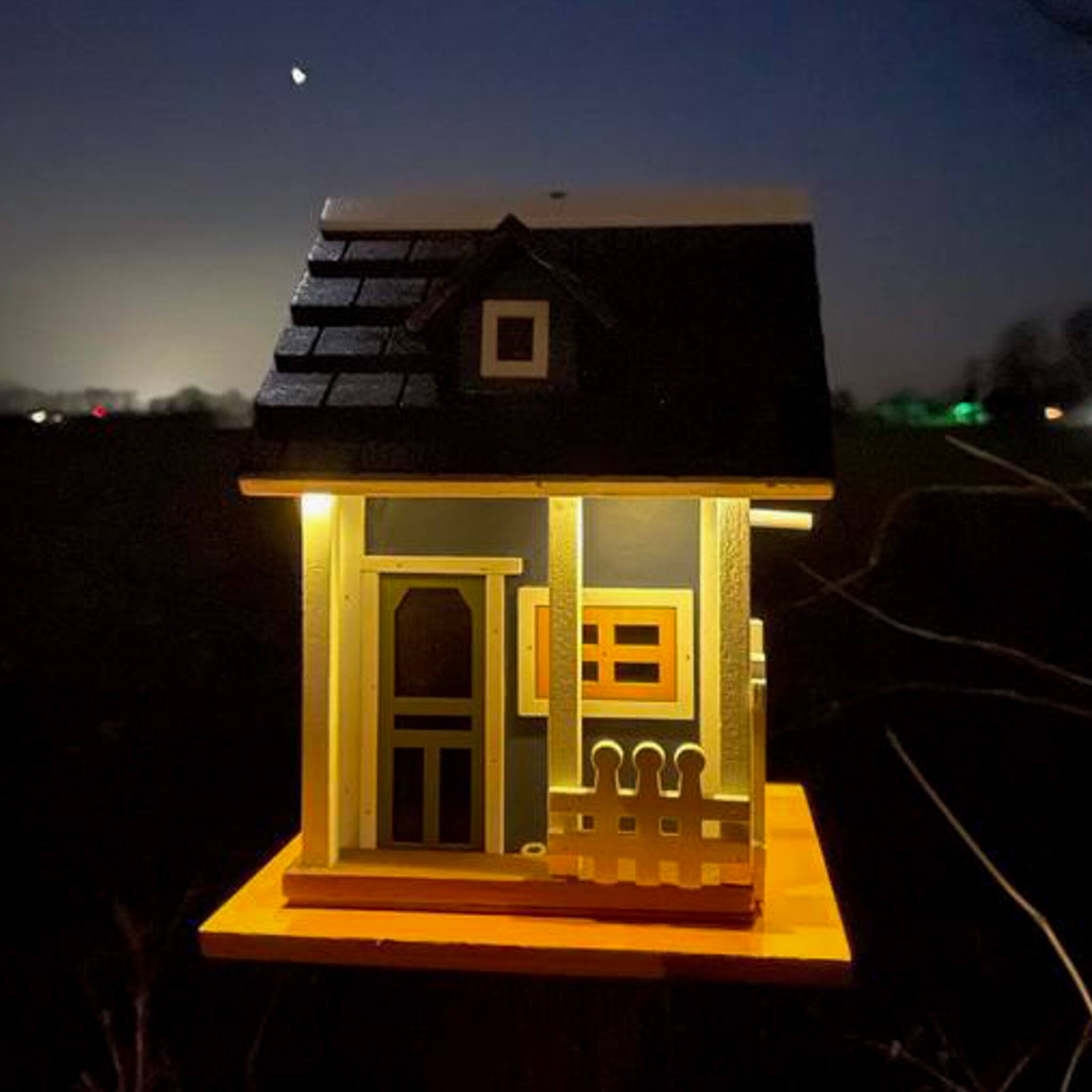 Alt View 4. Sunnydaze - 9.25 in Wooden Cozy Home Birdhouse with Solar LED Light - Midnight Blue.