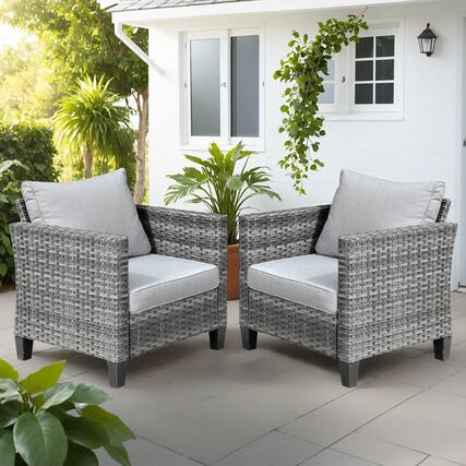 Front. Ovios - 2 PCS Patio Furniture Comfy Single Chair Outdoor Rattan Armchair Wicker Chair with Cushions - Grey.