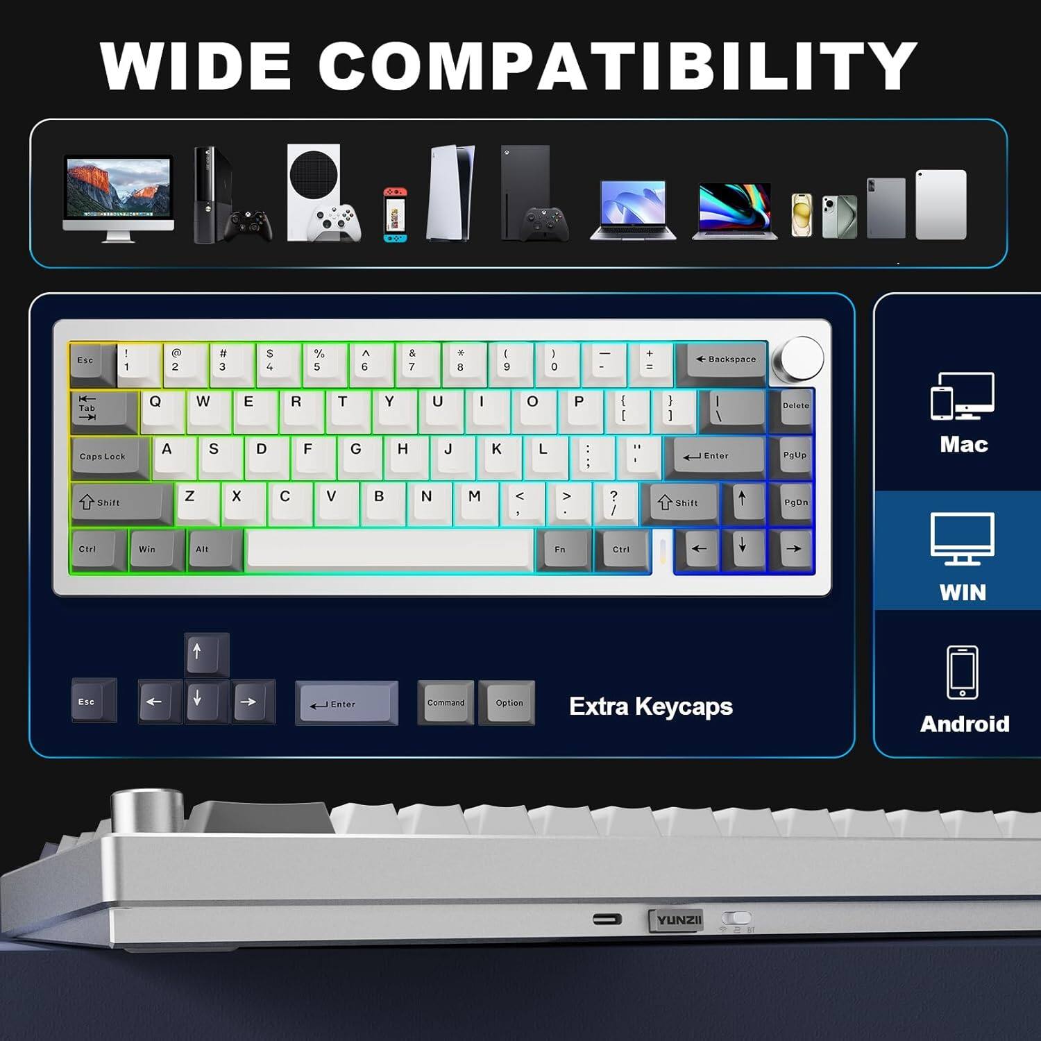 Wikistore AL68 Wireless Mechanical Keyboard,Full Aluminum with