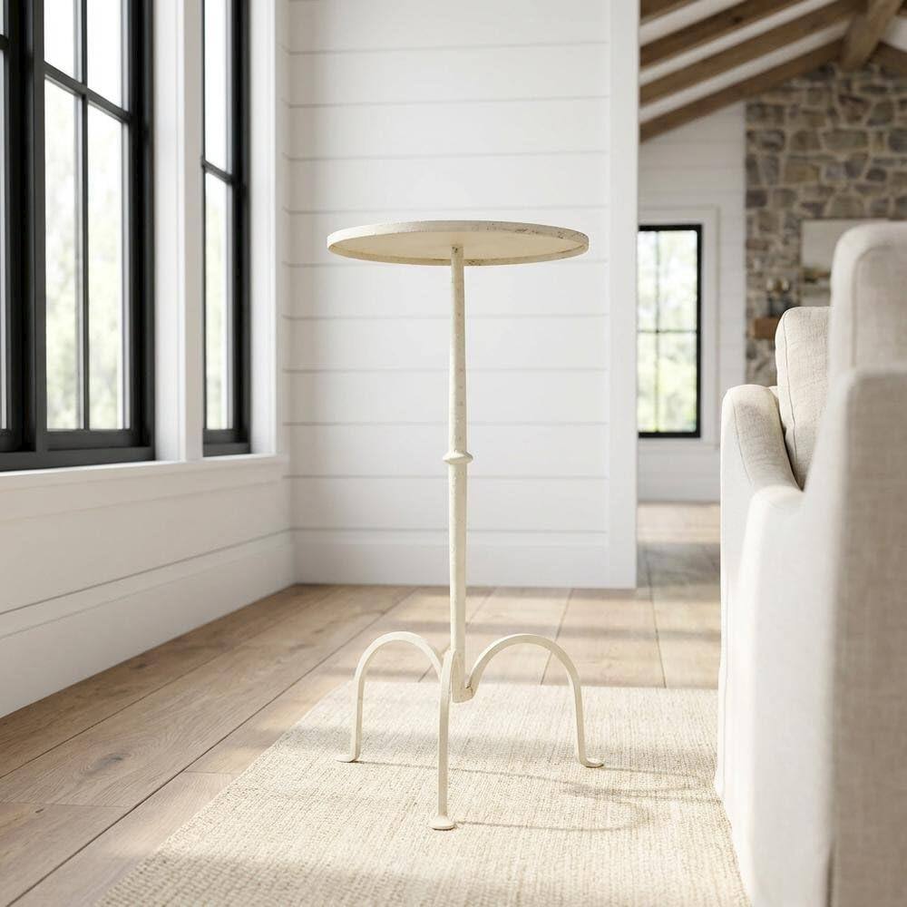 Angle. Starlight Canyon Home - Round Pedestal End Table, Transitional Accent Side Table for Living Room - Gray And White.