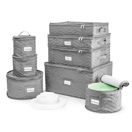 Sorbus - 8 Piece Quilted China Dinnerware Storage Cases - for Dinnerware, Mugs, Cups - Gray