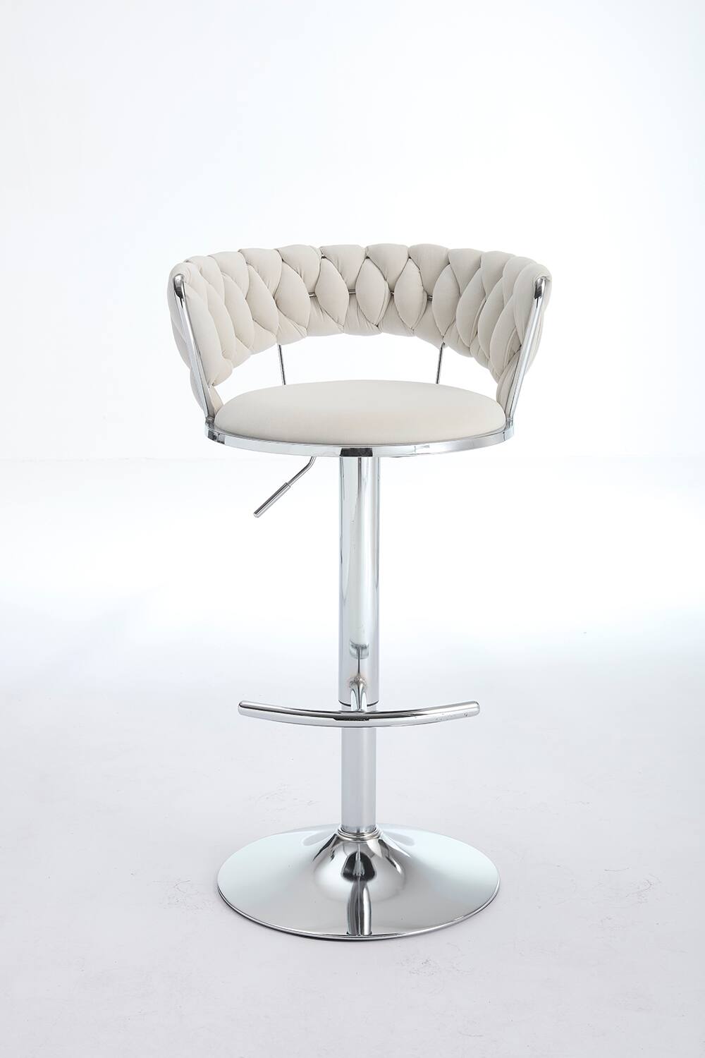 Alt View 4. APRILSOUL - Set of 2 Bar Stools Chrome Footrest Base Swivel Height Adjustable Velvet Chrome Leg CREAM - White.