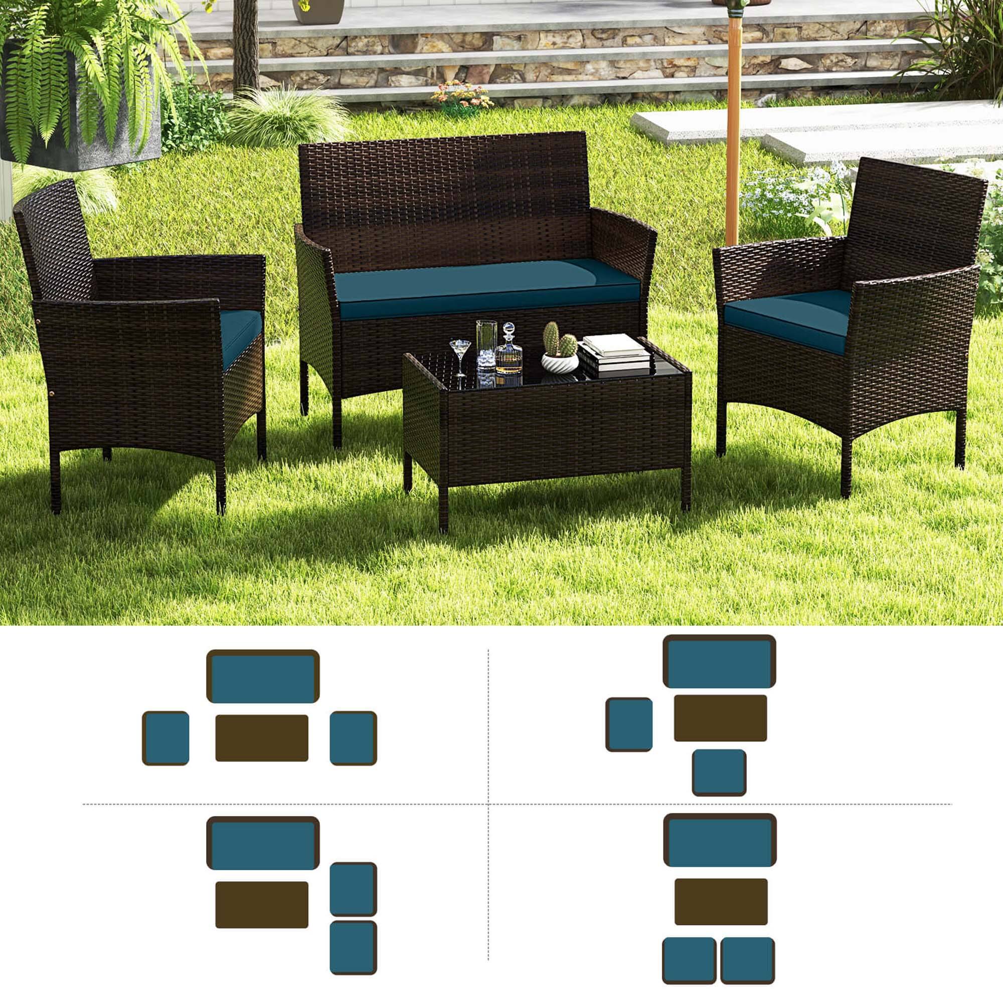 Alt View 8. Costway - Costway 8 PCS Patio Furniture Set with Washable Cushions and Tempered Glass Coffee Table - Blue.