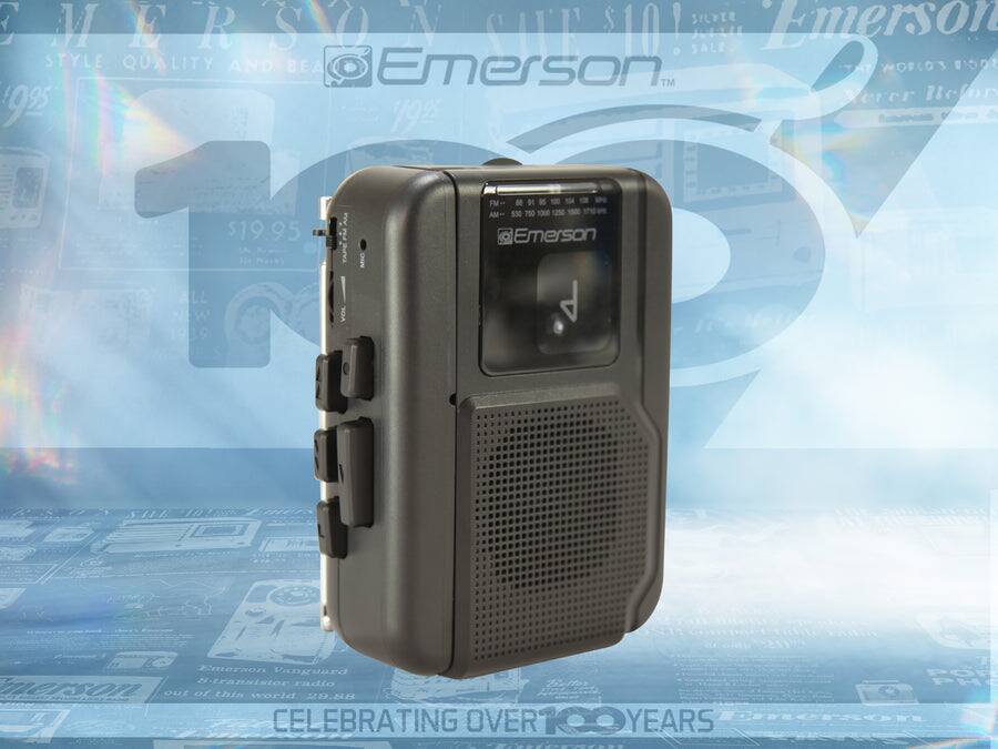 Sure, here is the corrected and grouped text from the image:

---

**Emerson**

**100 YEARS**

**CELEBRATING OVER 100 YEARS**

**Emerson Vanguard 8-Transistor Radio**

**$19.95**

**FM: 88 89 90 91 92 93 94 95 96 97 98 99 100 101 102 103 104 105 106 107 108 109 110 111 112 113 114 115 116 117 118 119 120 121 122 123 124 125 126 127 128 129 130 131 132 133 134 135 136 137 138 139 1