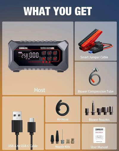 GOOLOO A7 6000A Jump Starter with Air Compressor, 160 PSI 12V GOOLOO A7 6000A Jump Starter with Air Compressor, 160 PSI 12V