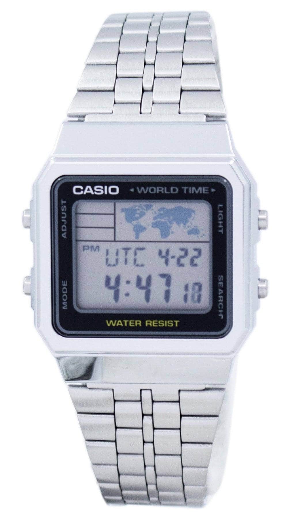 Casio - Alarm World Time Digital A500WA-1DF Men's Watch Stainless Steel 30M - Silver